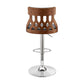 HomeRoots Adjustable Black Faux Leather and Walnut Lattice Bar Stool