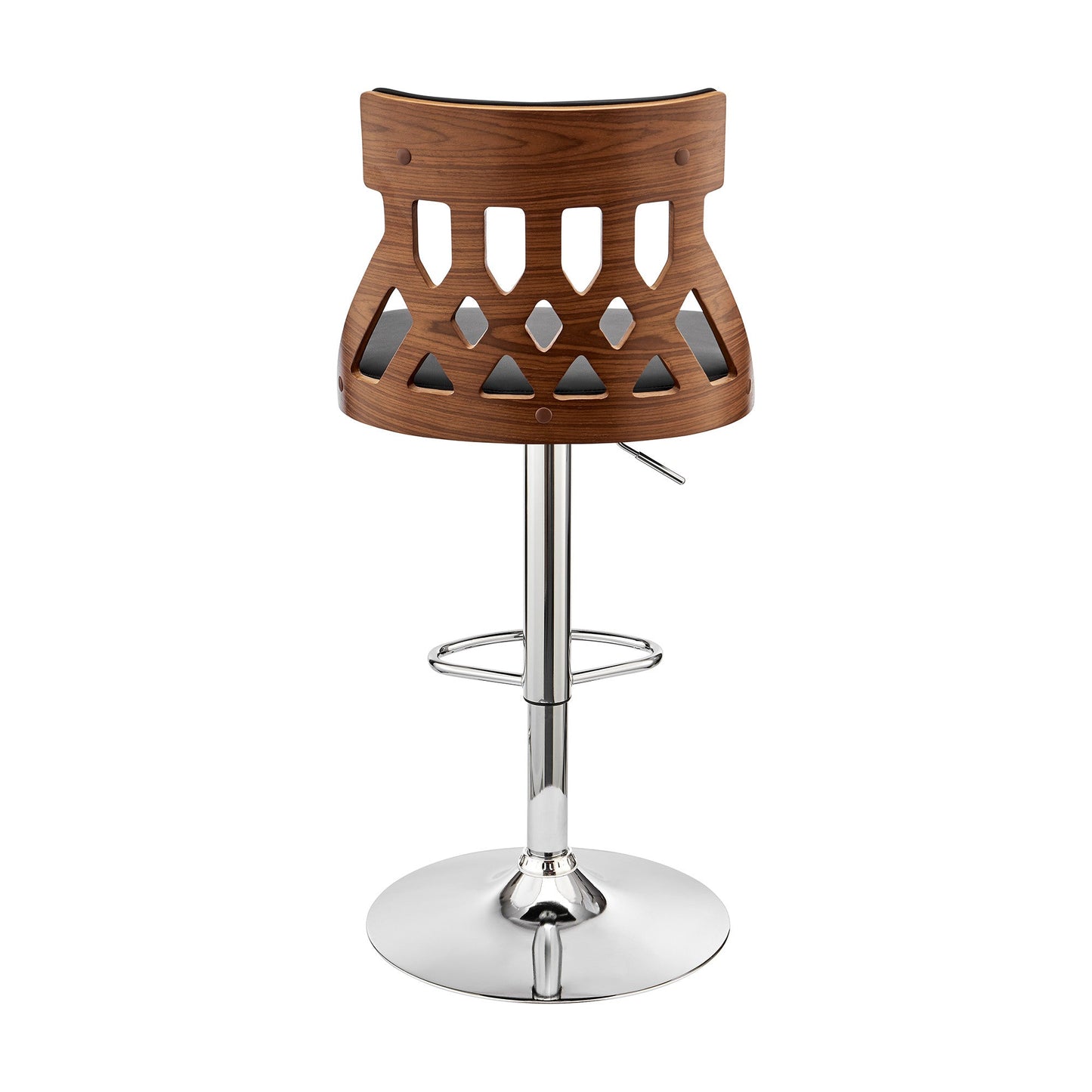HomeRoots Adjustable Black Faux Leather and Walnut Lattice Bar Stool