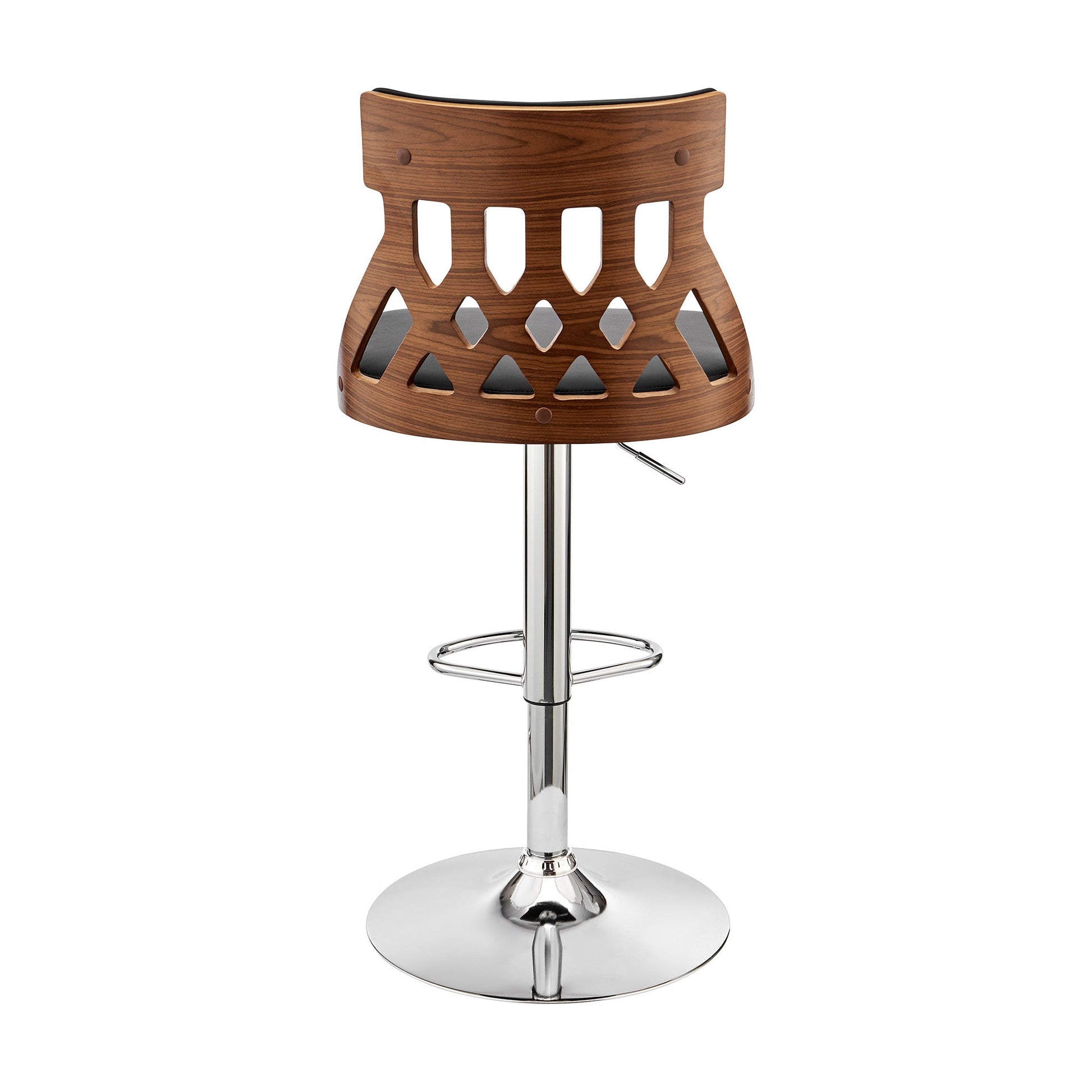 HomeRoots Adjustable Black Faux Leather and Walnut Lattice Bar Stool