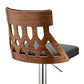 HomeRoots Adjustable Black Faux Leather and Walnut Lattice Bar Stool