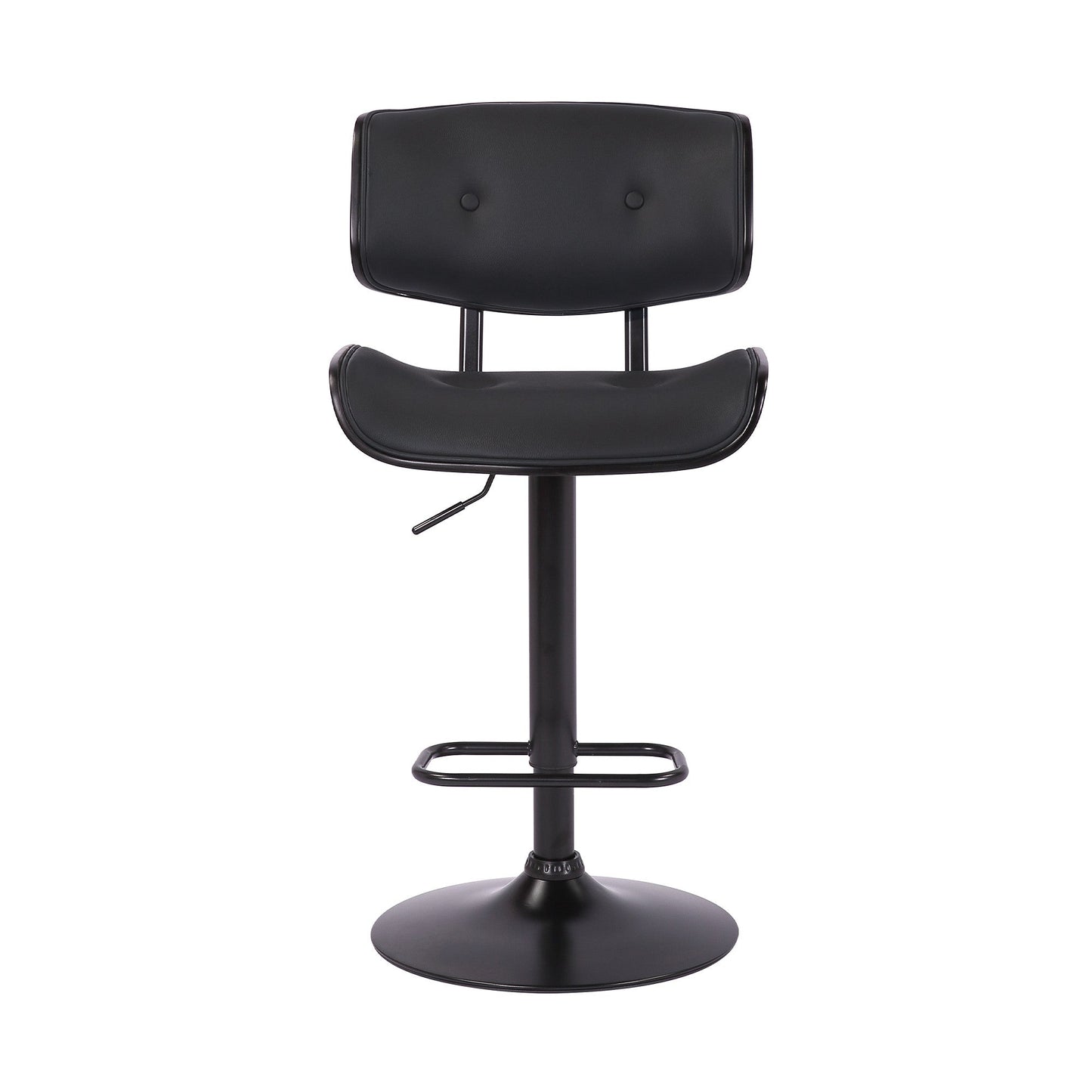 HomeRoots Adjustable Black Tufted Faux Leather and Black Wood Swivel Barstool