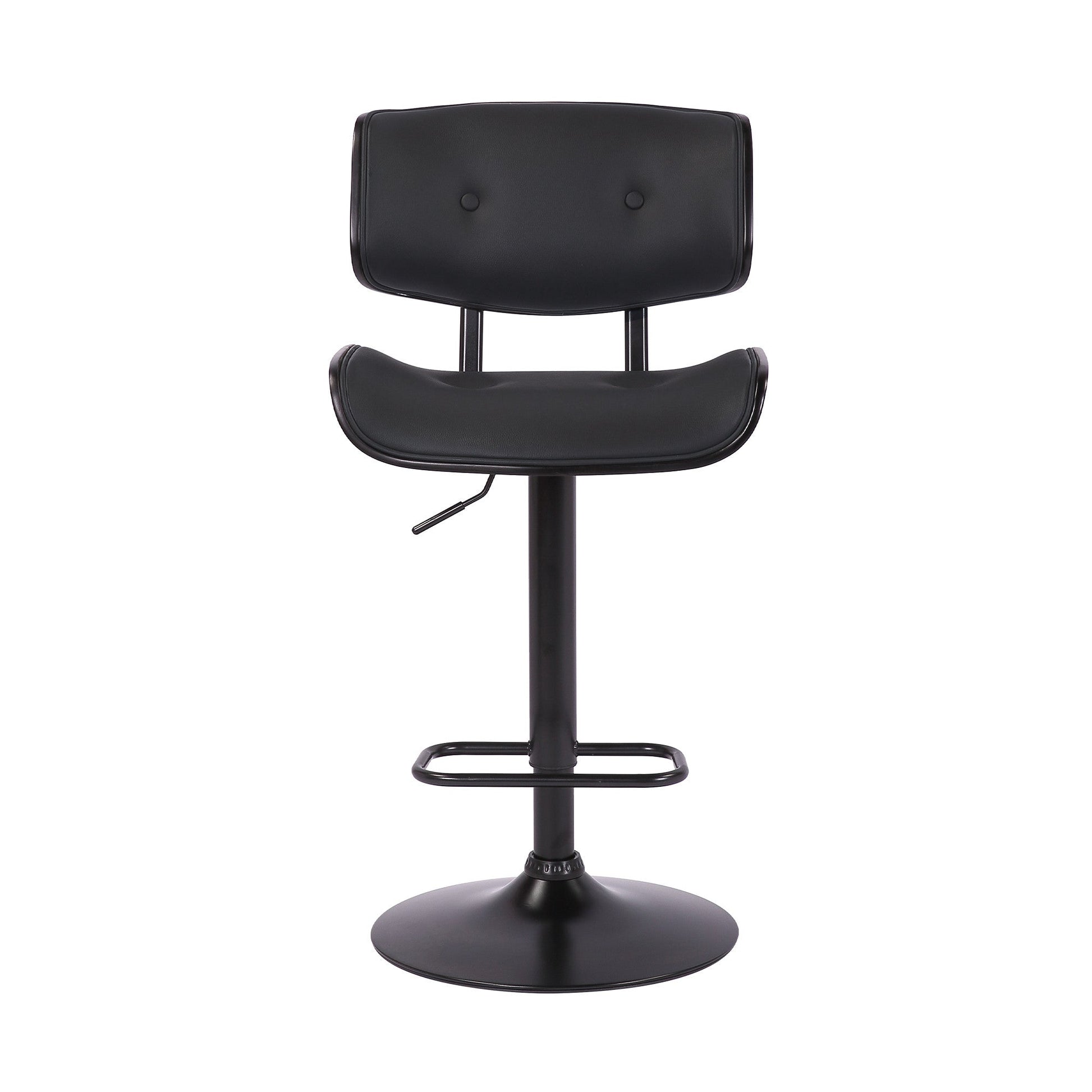 HomeRoots Adjustable Black Tufted Faux Leather and Black Wood Swivel Barstool