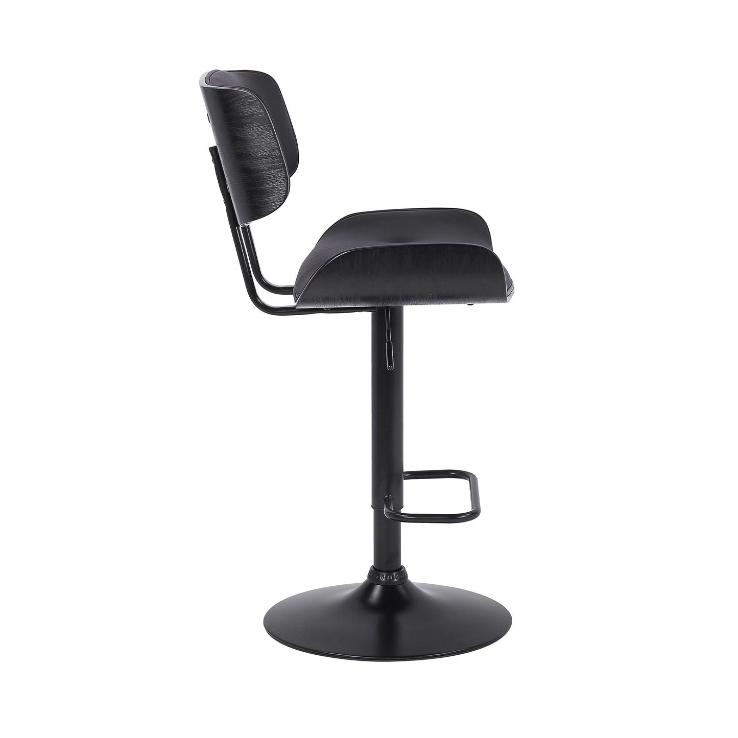 HomeRoots Adjustable Black Tufted Faux Leather and Black Wood Swivel Barstool