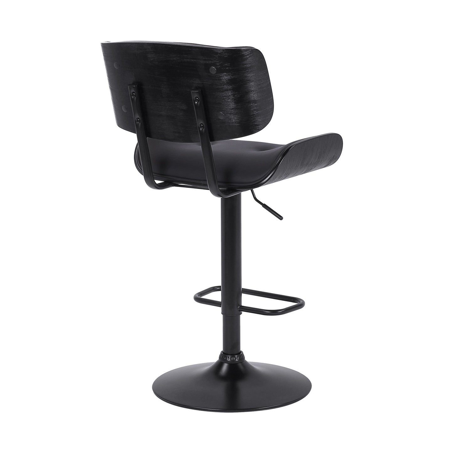 HomeRoots Adjustable Black Tufted Faux Leather and Black Wood Swivel Barstool