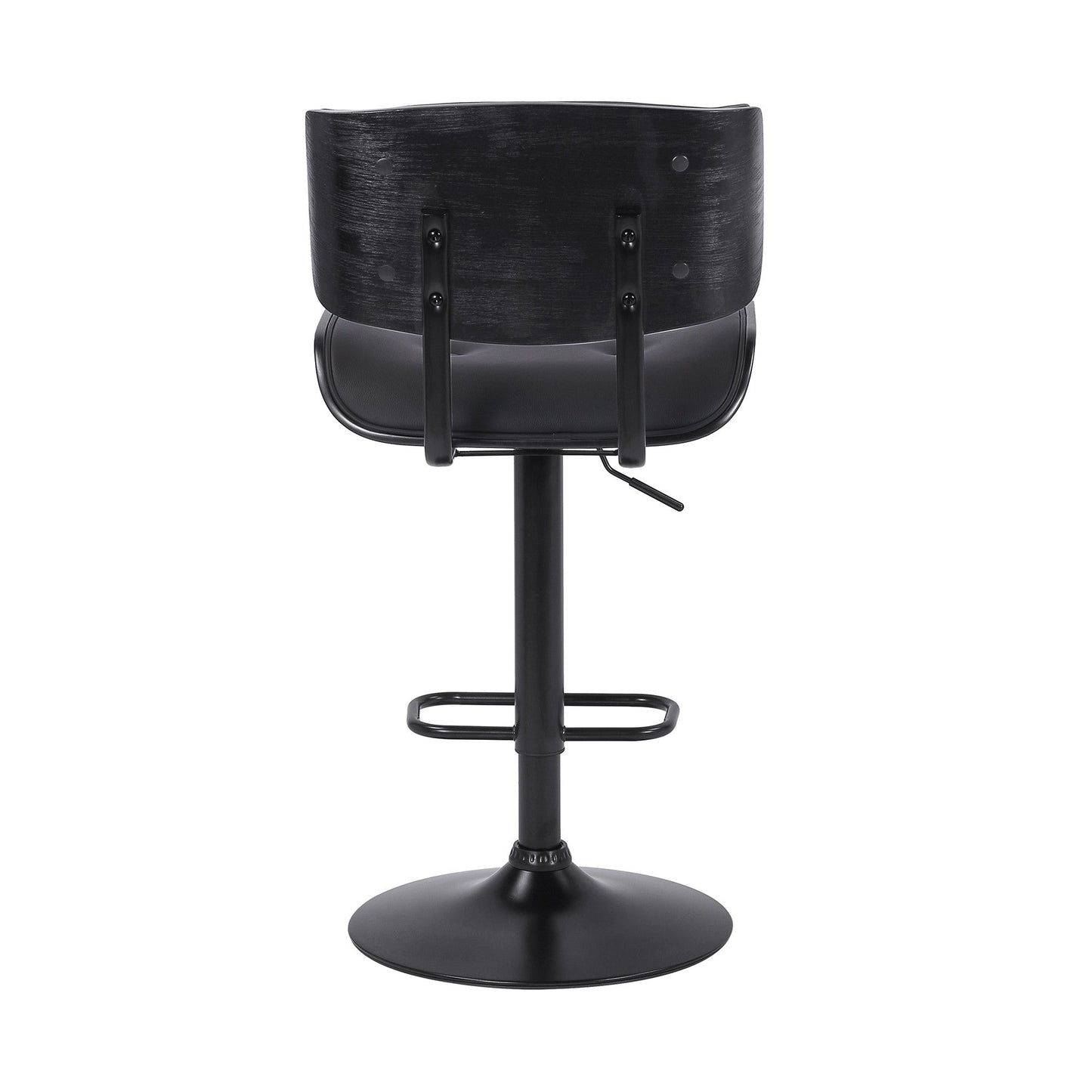 HomeRoots Adjustable Black Tufted Faux Leather and Black Wood Swivel Barstool