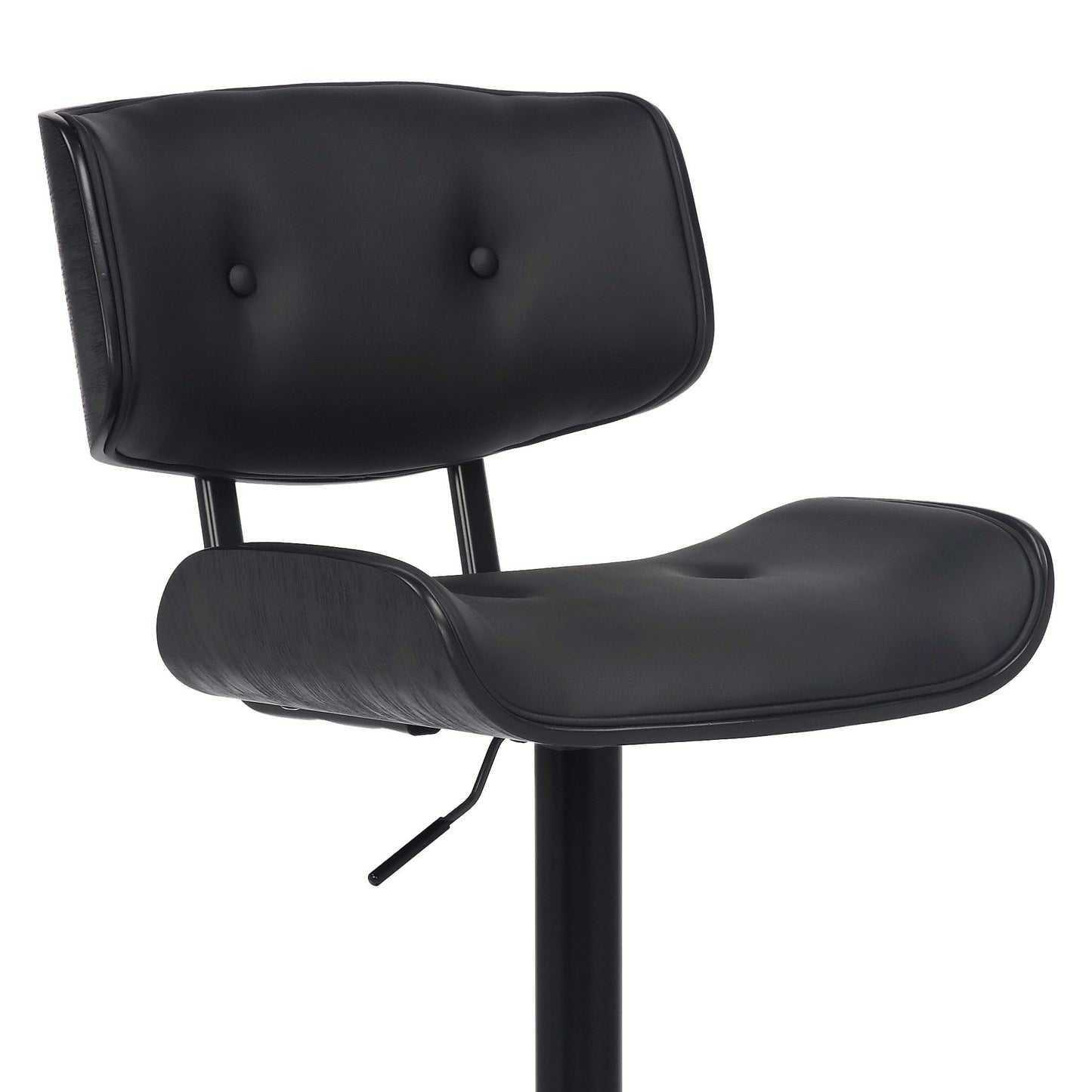HomeRoots Adjustable Black Tufted Faux Leather and Black Wood Swivel Barstool