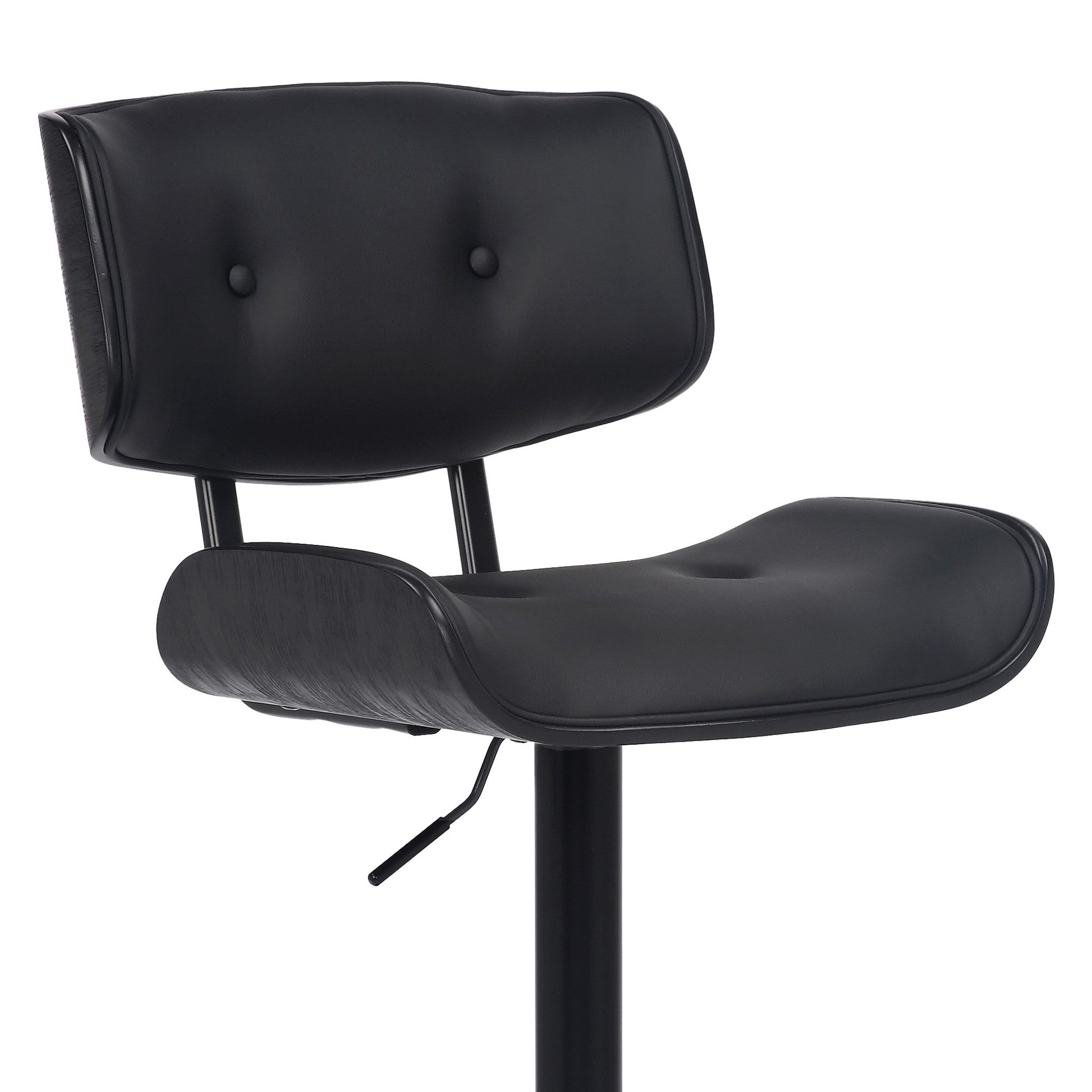 HomeRoots Adjustable Black Tufted Faux Leather and Black Wood Swivel Barstool