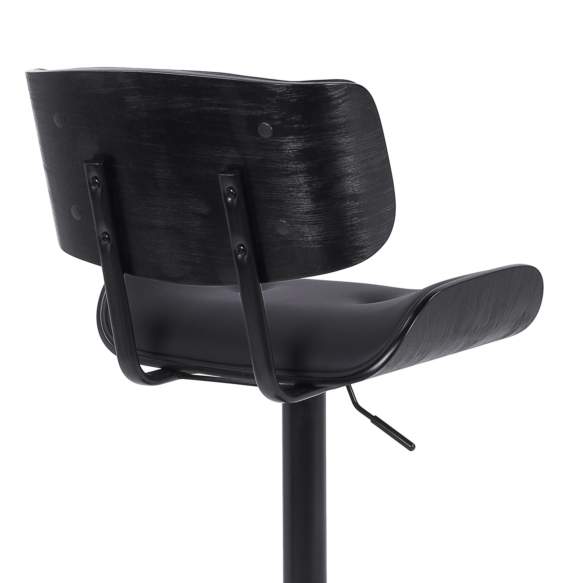 HomeRoots Adjustable Black Tufted Faux Leather and Black Wood Swivel Barstool