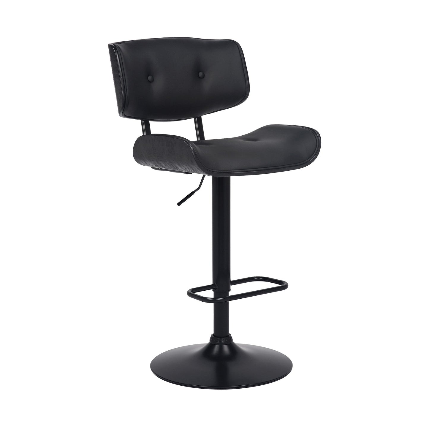 HomeRoots Adjustable Black Tufted Faux Leather and Black Wood Swivel Barstool