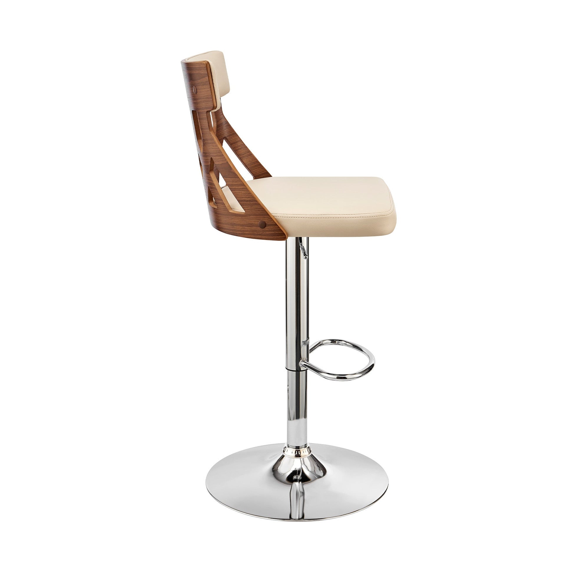 HomeRoots Adjustable Cream Faux Leather and Walnut Lattice Bar Stool
