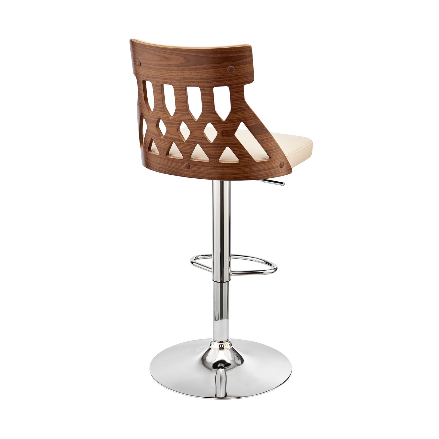 HomeRoots Adjustable Cream Faux Leather and Walnut Lattice Bar Stool