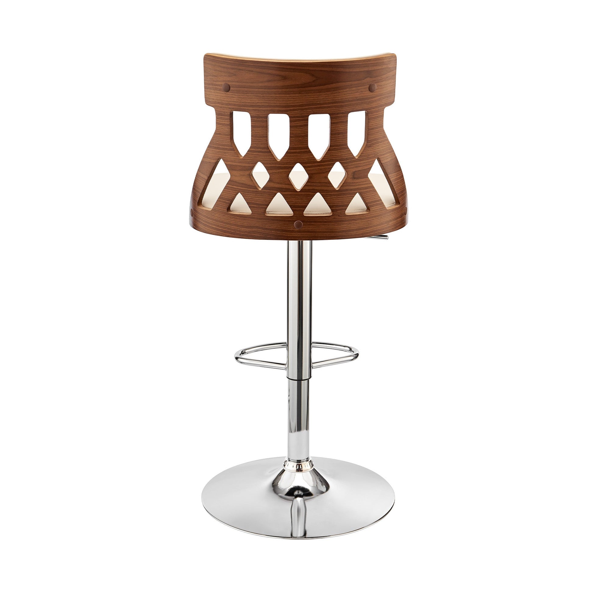 HomeRoots Adjustable Cream Faux Leather and Walnut Lattice Bar Stool