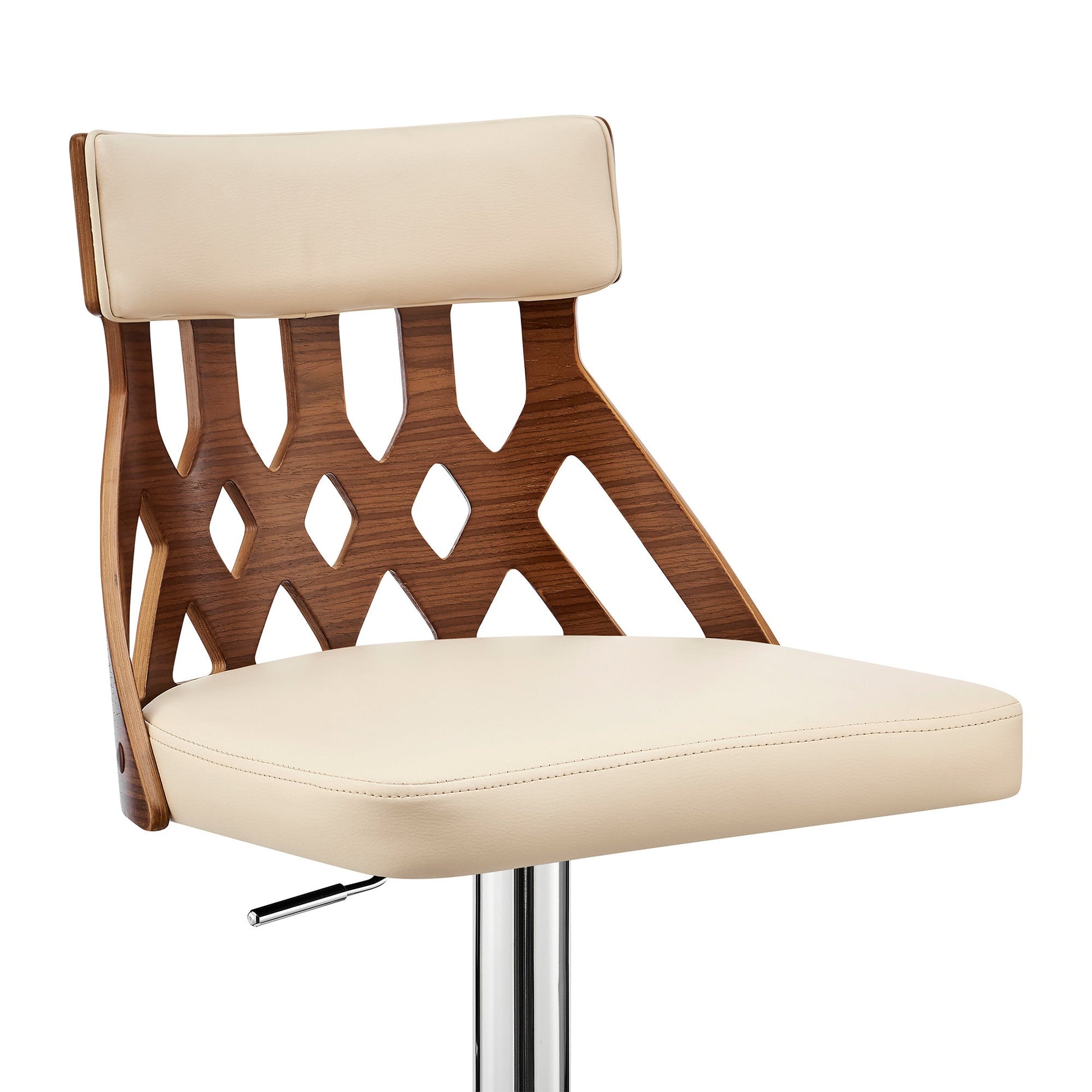 HomeRoots Adjustable Cream Faux Leather and Walnut Lattice Bar Stool