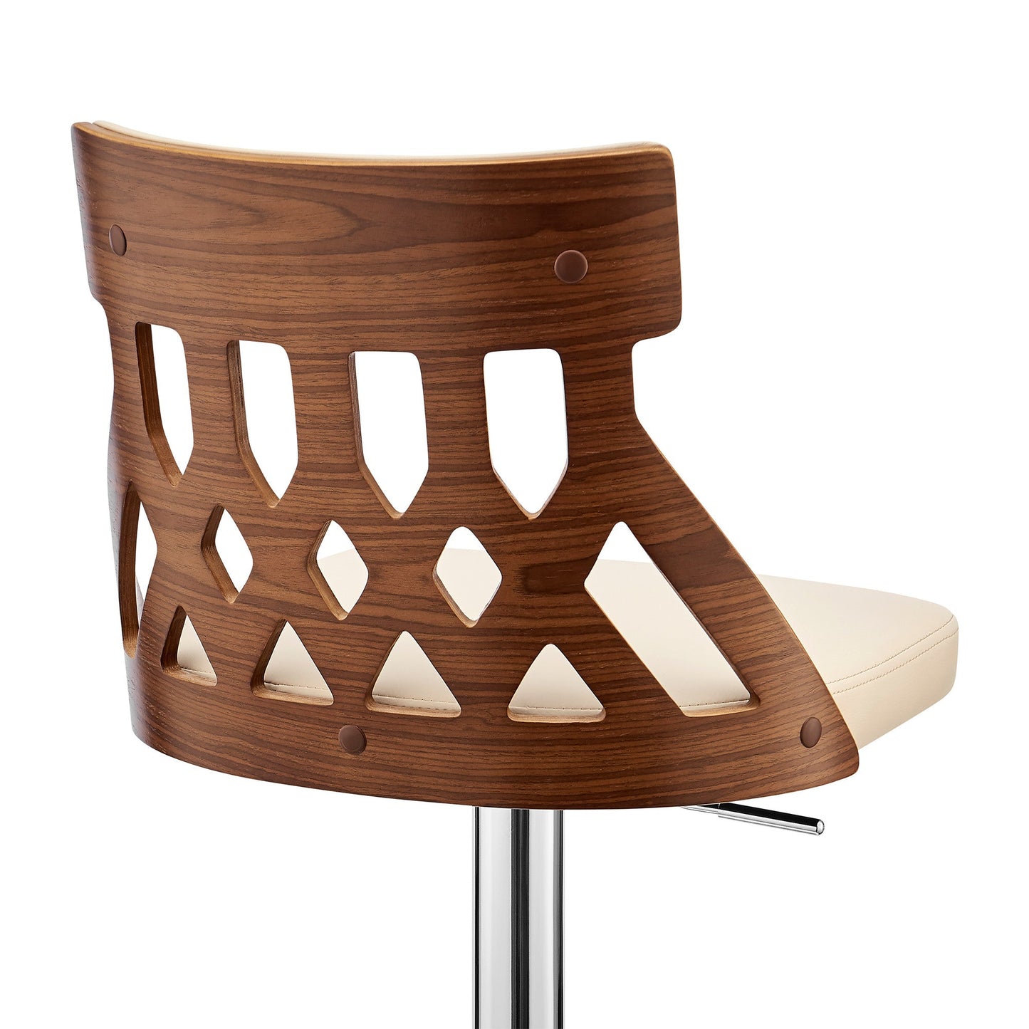 HomeRoots Adjustable Cream Faux Leather and Walnut Lattice Bar Stool