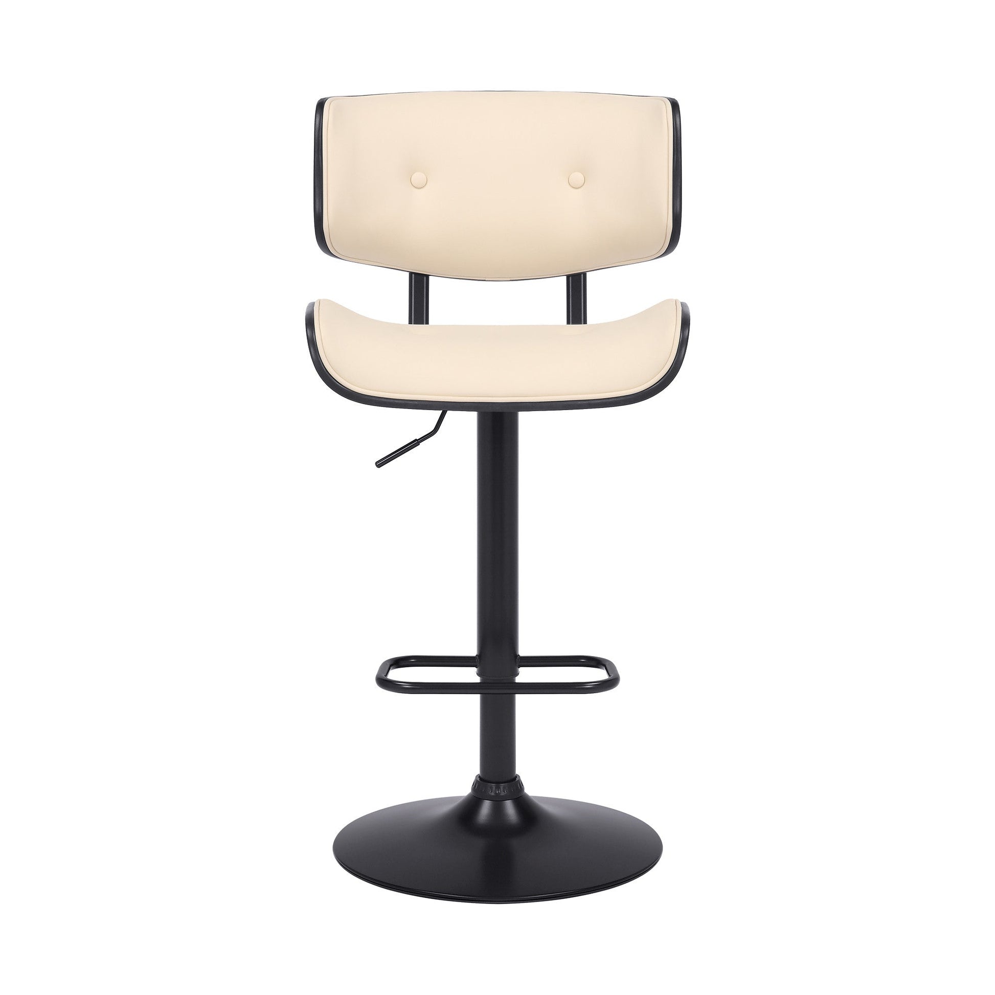 HomeRoots Adjustable Cream Tufted Faux Leather and Black Wood Swivel Barstool