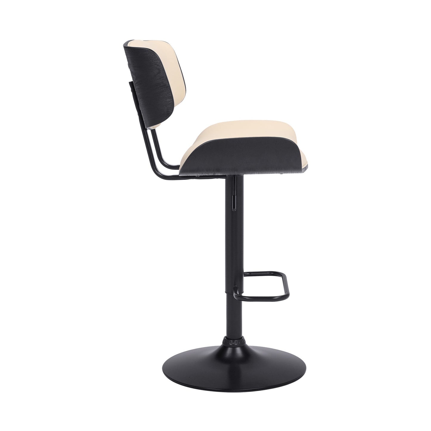 HomeRoots Adjustable Cream Tufted Faux Leather and Black Wood Swivel Barstool