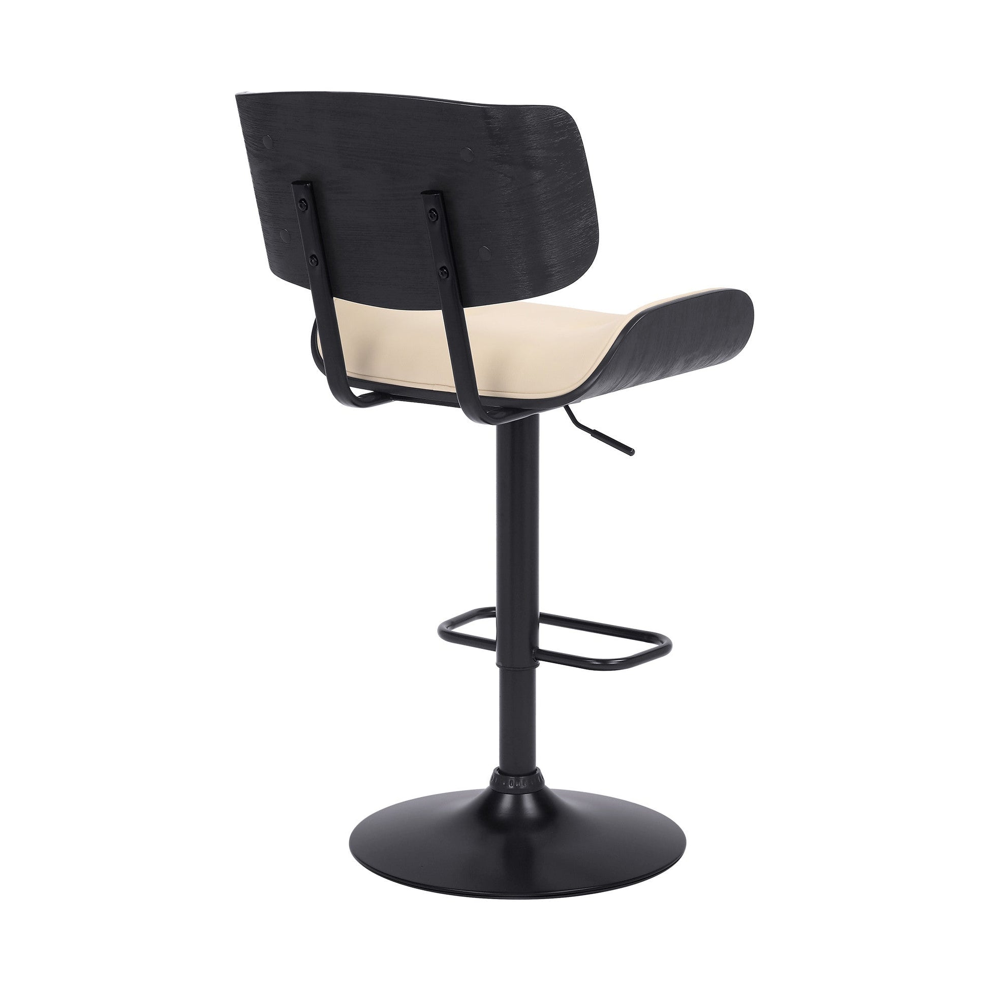 HomeRoots Adjustable Cream Tufted Faux Leather and Black Wood Swivel Barstool