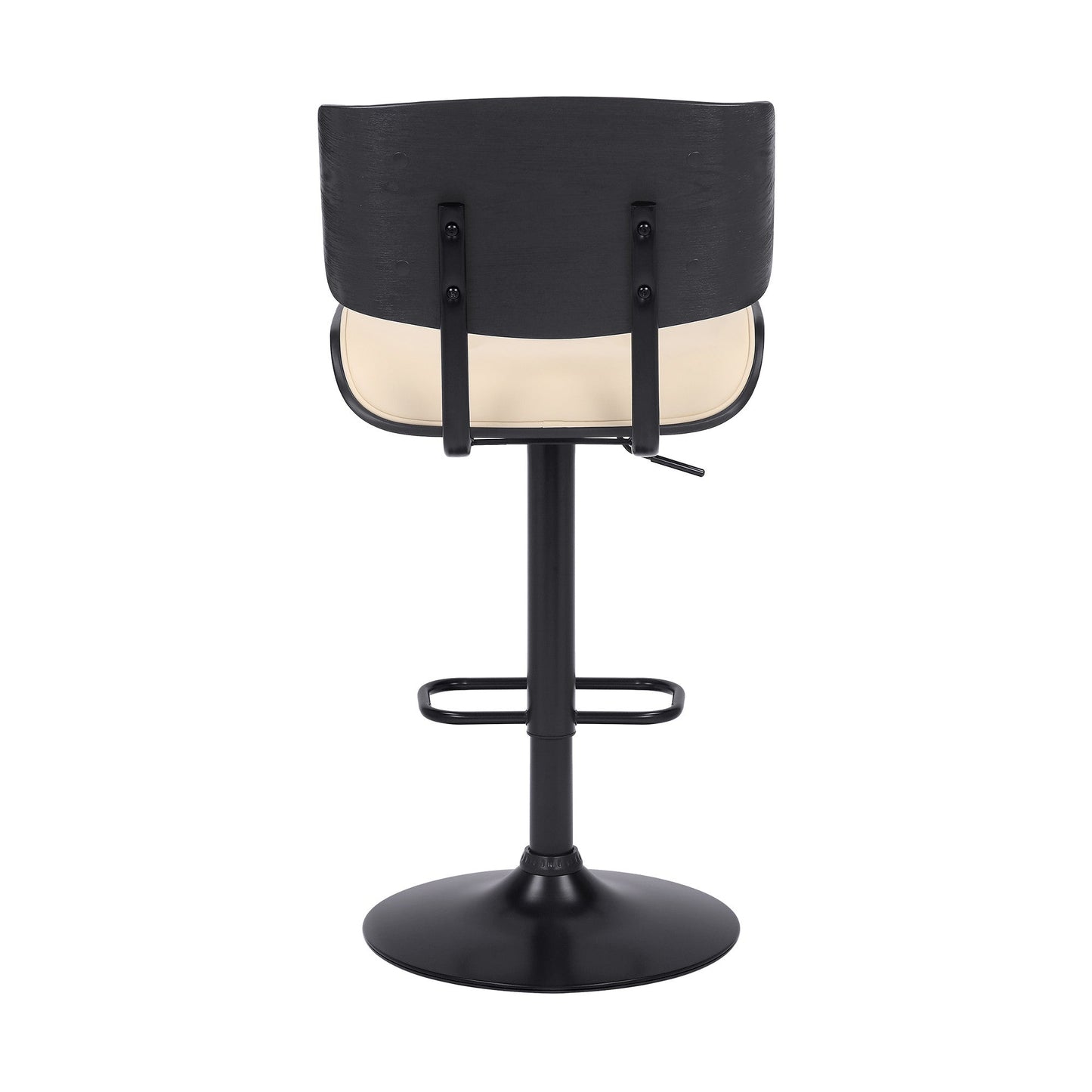 HomeRoots Adjustable Cream Tufted Faux Leather and Black Wood Swivel Barstool