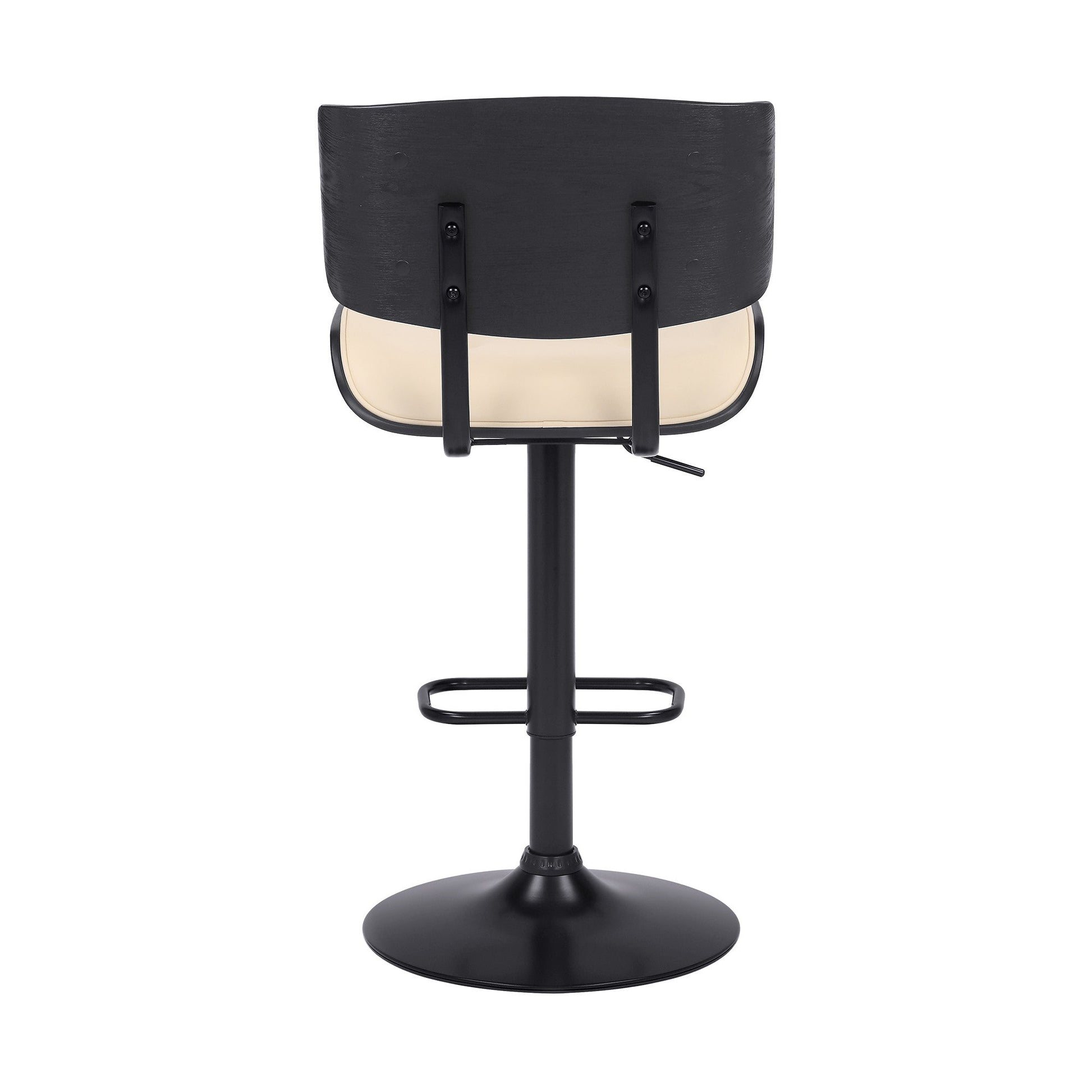 HomeRoots Adjustable Cream Tufted Faux Leather and Black Wood Swivel Barstool