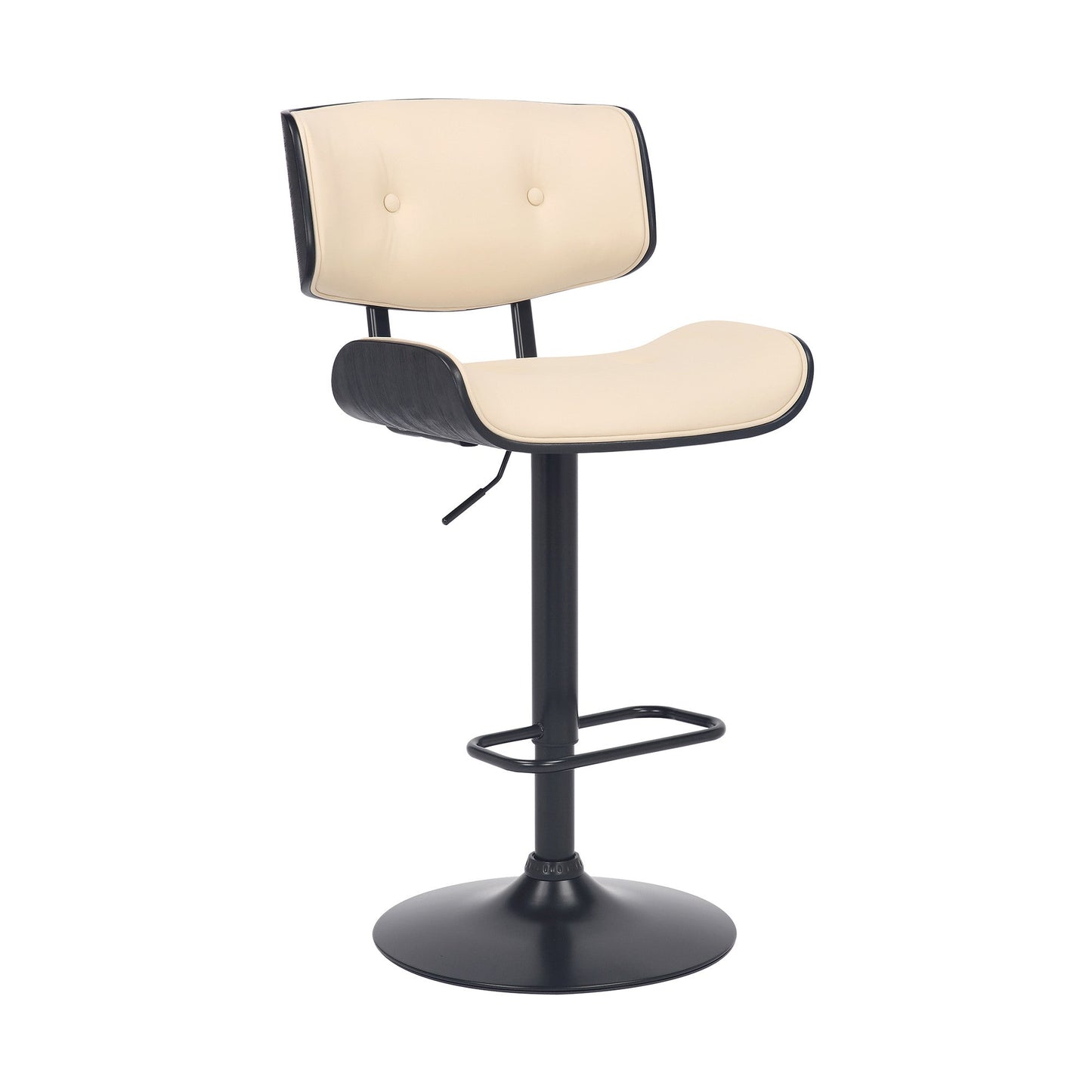 HomeRoots Adjustable Cream Tufted Faux Leather and Black Wood Swivel Barstool