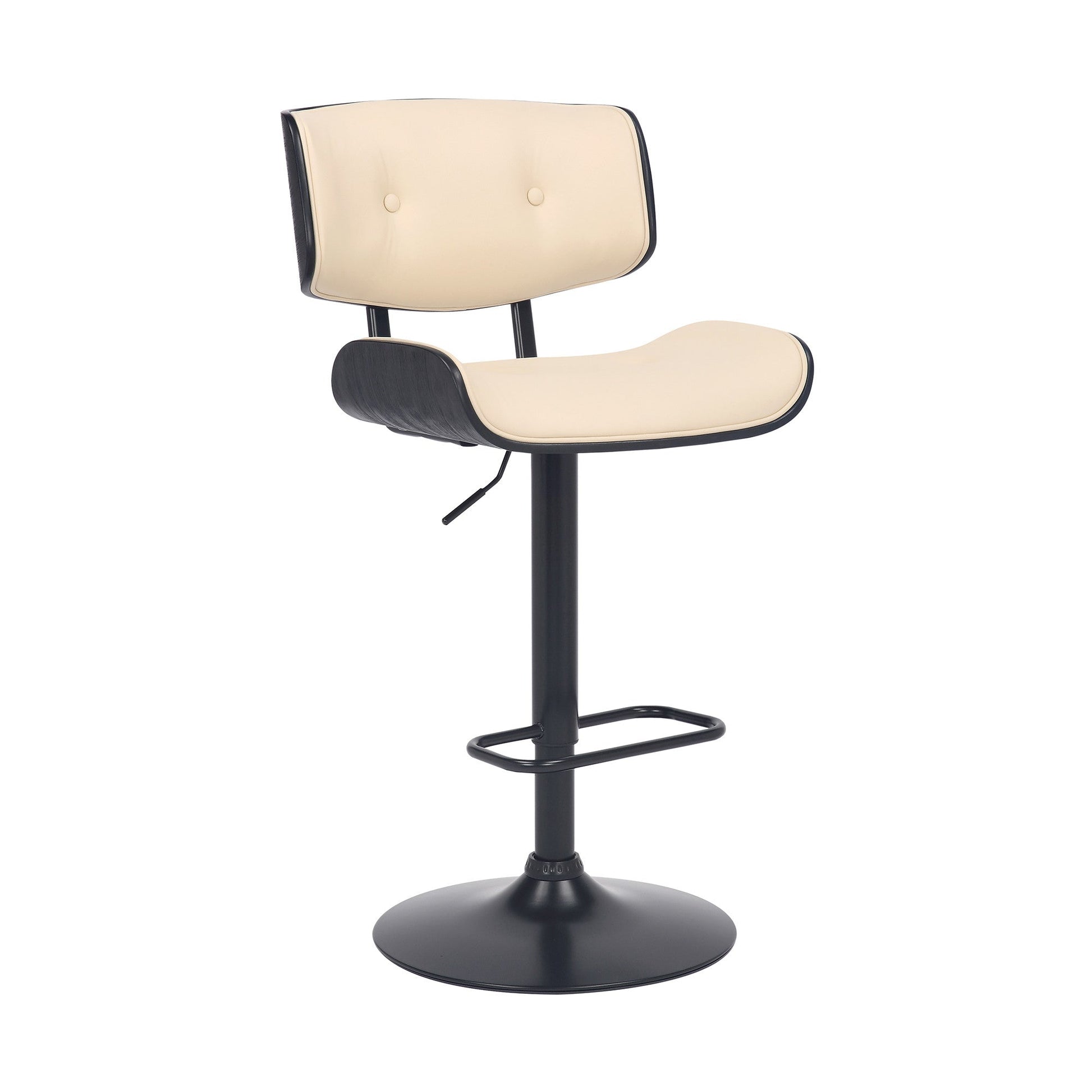 HomeRoots Adjustable Cream Tufted Faux Leather and Black Wood Swivel Barstool