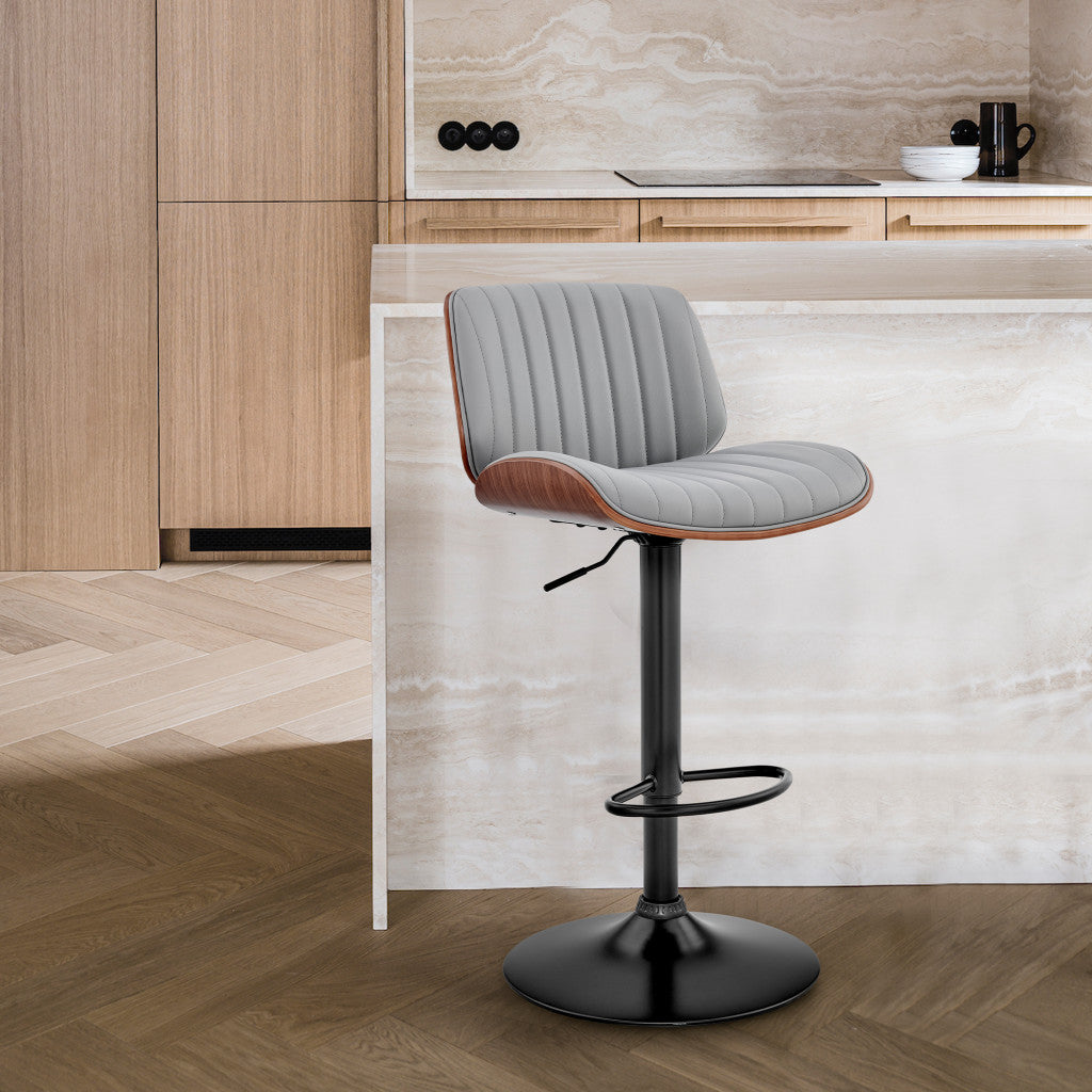 HomeRoots Adjustable Gray Faux Leather Black Steel and Walnut Bar Stool