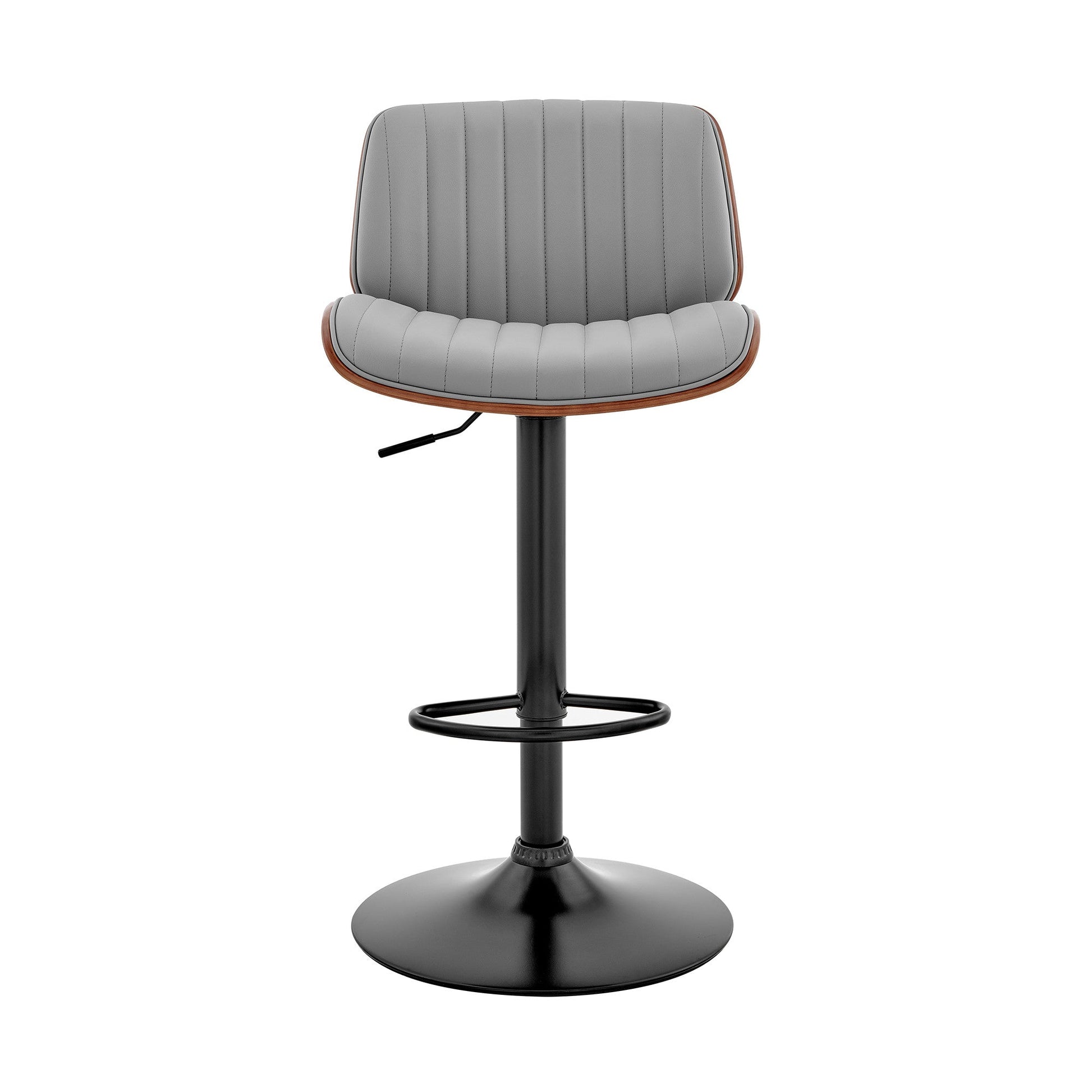 HomeRoots Adjustable Gray Faux Leather Black Steel and Walnut Bar Stool