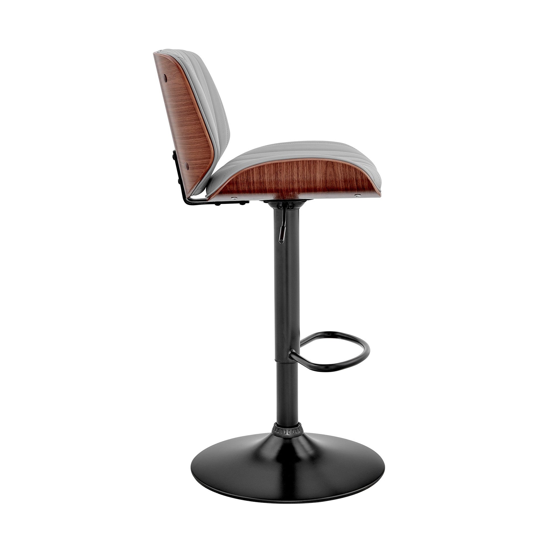HomeRoots Adjustable Gray Faux Leather Black Steel and Walnut Bar Stool