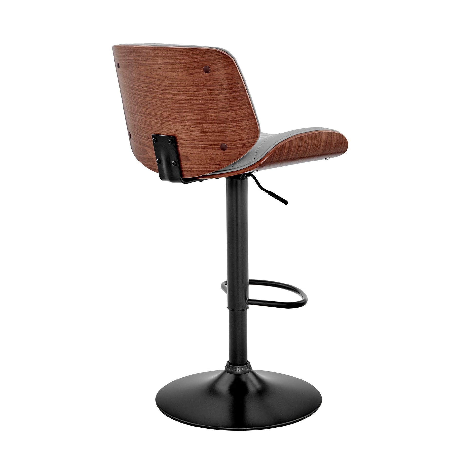 HomeRoots Adjustable Gray Faux Leather Black Steel and Walnut Bar Stool