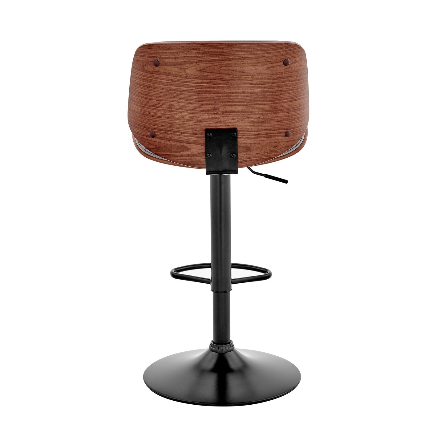 HomeRoots Adjustable Gray Faux Leather Black Steel and Walnut Bar Stool