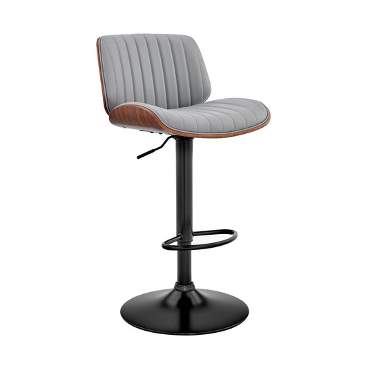 HomeRoots Adjustable Gray Faux Leather Black Steel and Walnut Bar Stool