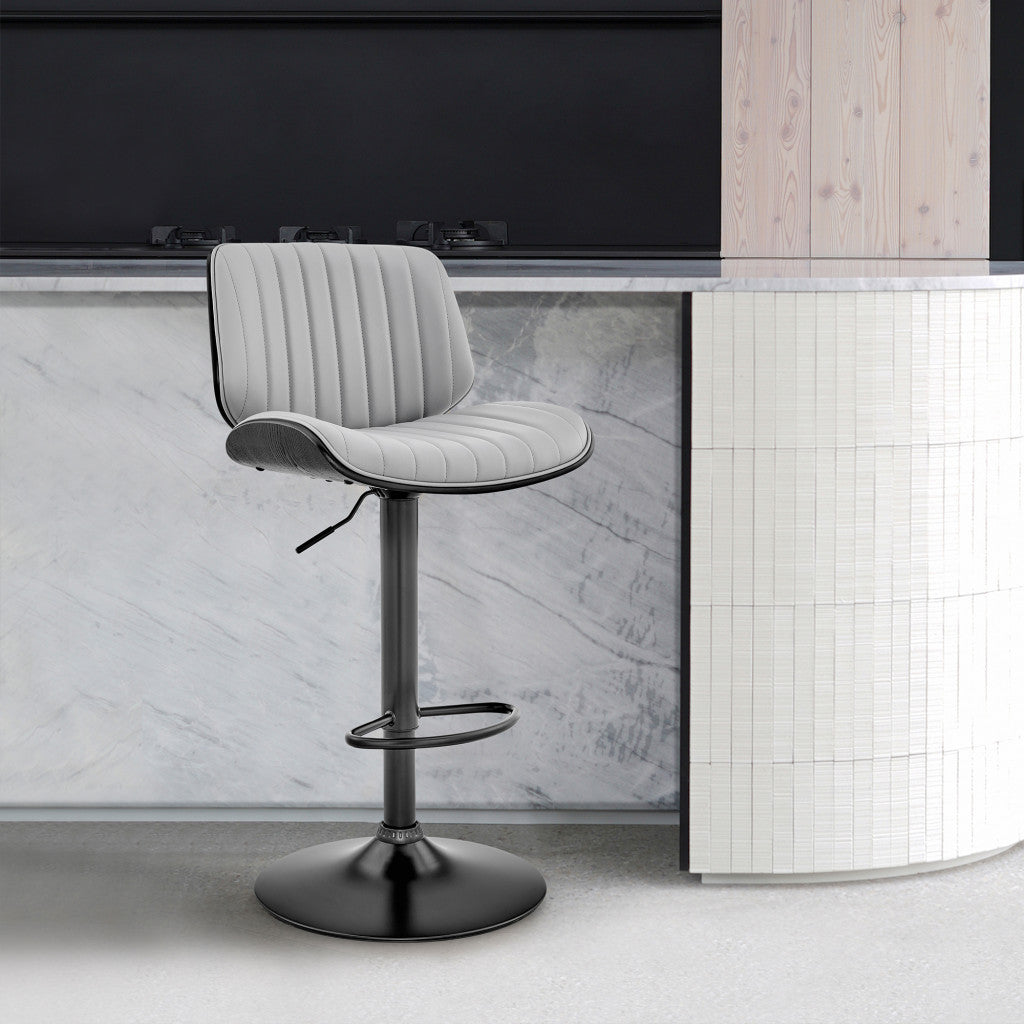 HomeRoots Adjustable Gray Faux Leather Black Steel and Wood Bar Stool