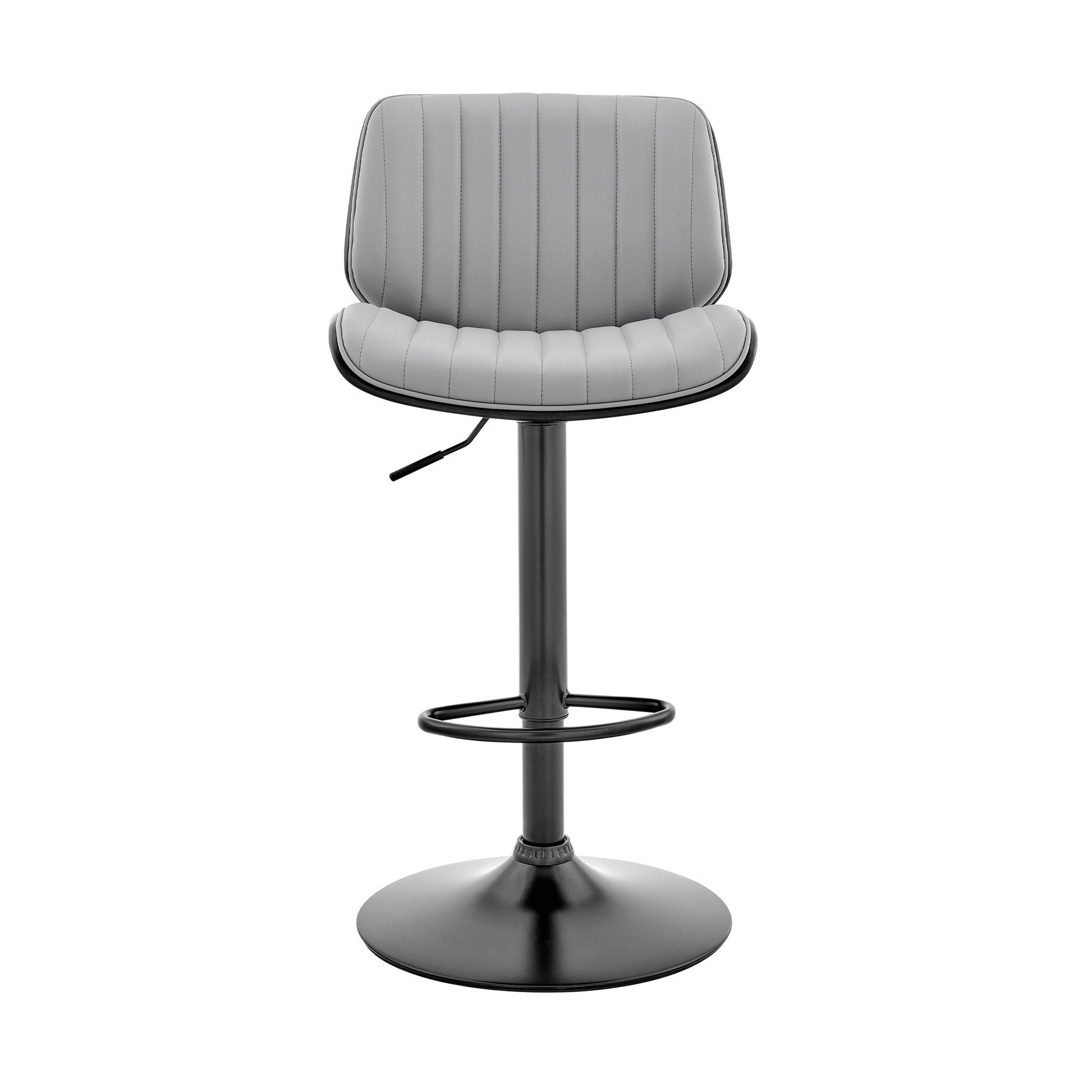 HomeRoots Adjustable Gray Faux Leather Black Steel and Wood Bar Stool