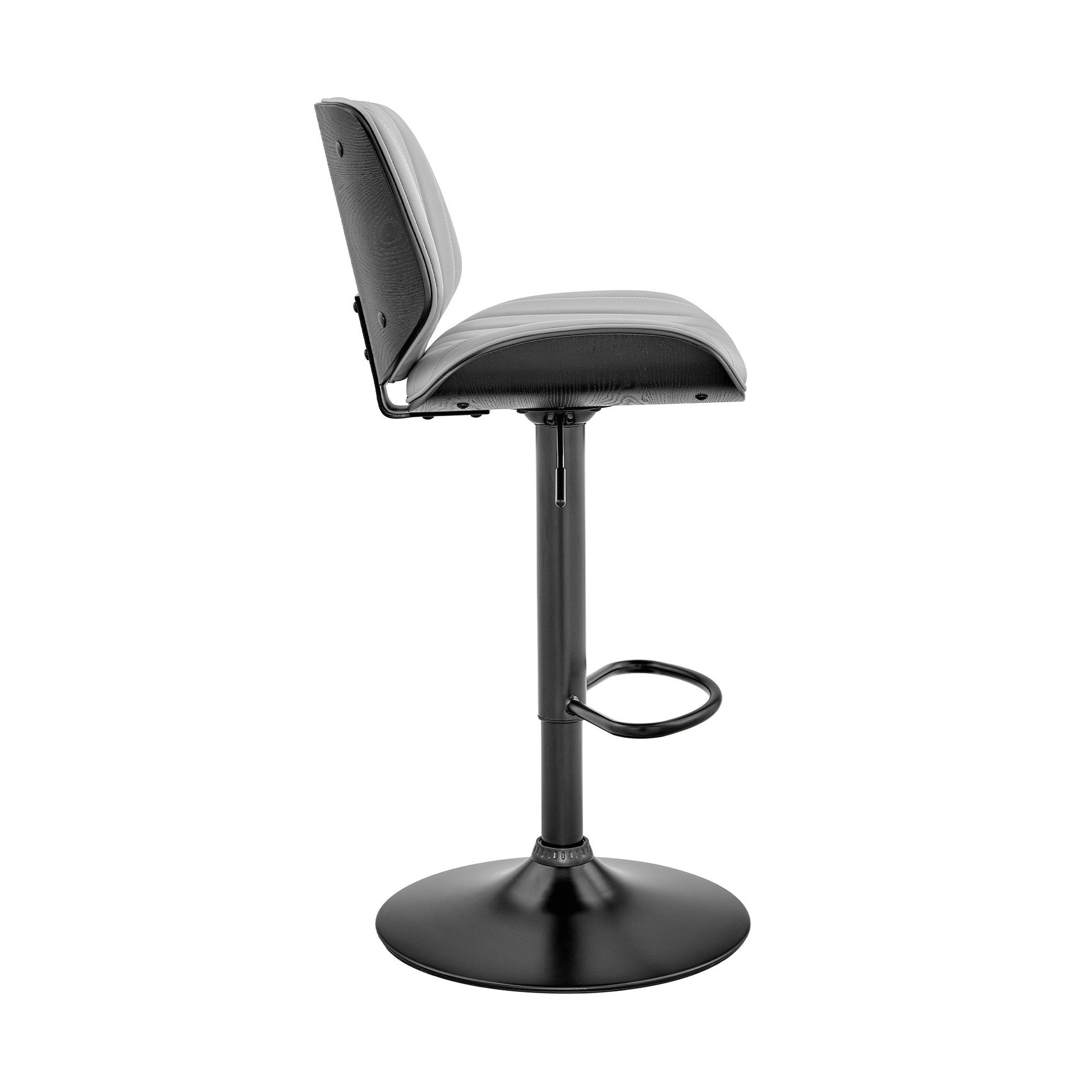 HomeRoots Adjustable Gray Faux Leather Black Steel and Wood Bar Stool