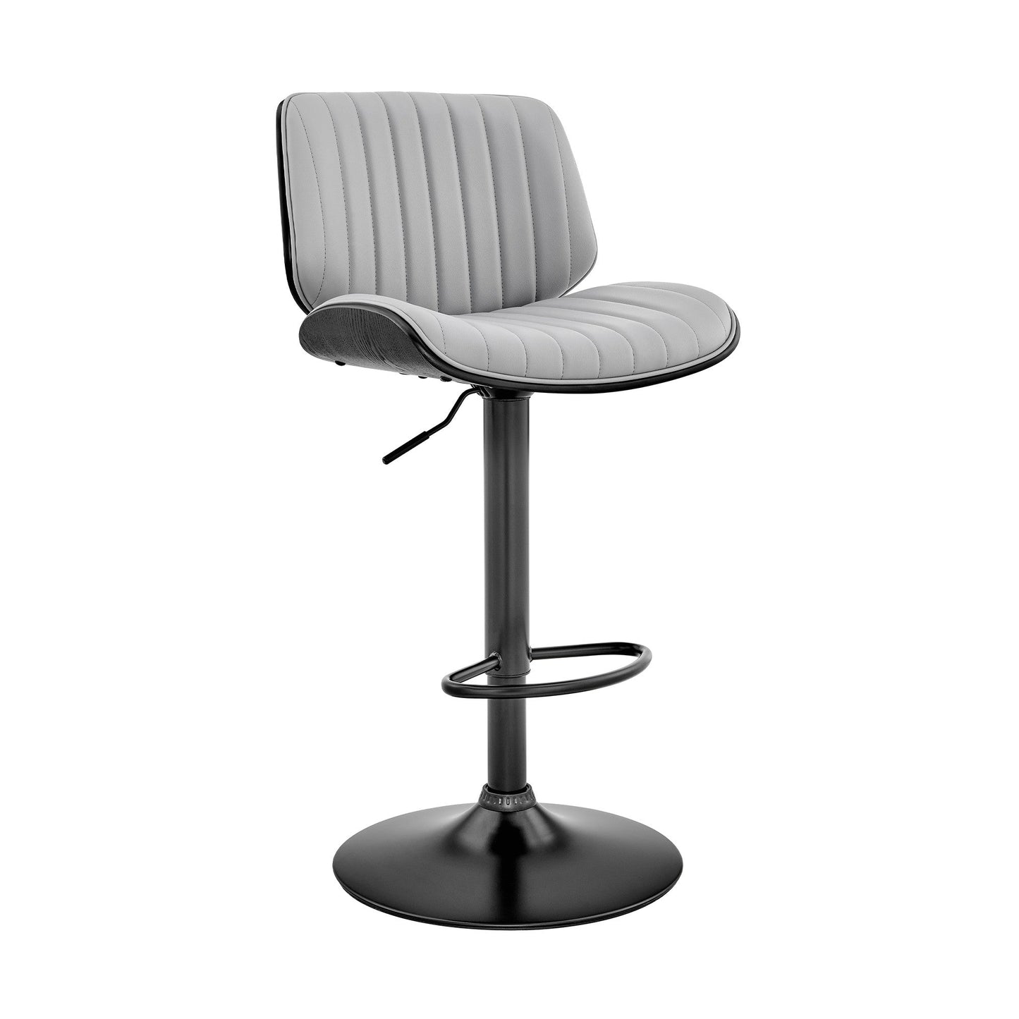 HomeRoots Adjustable Gray Faux Leather Black Steel and Wood Bar Stool