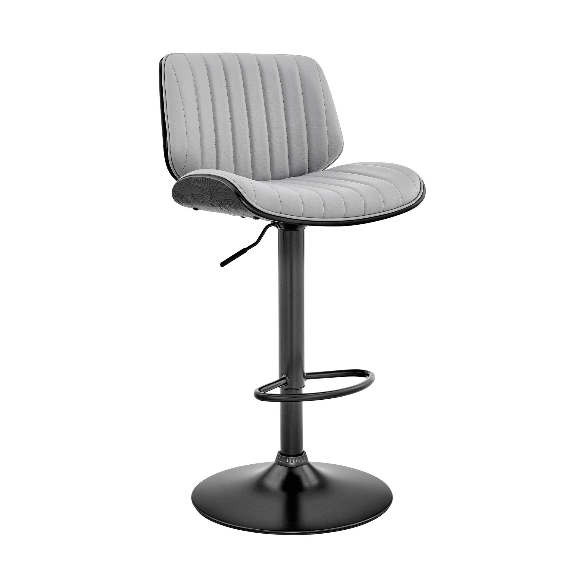HomeRoots Adjustable Gray Faux Leather Black Steel and Wood Bar Stool
