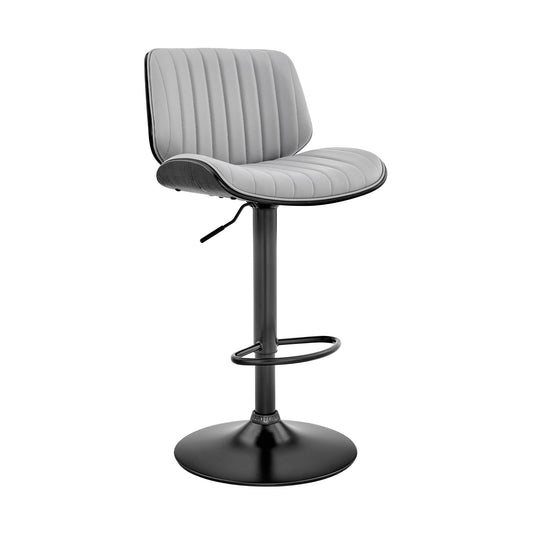 HomeRoots Adjustable Gray Faux Leather Black Steel and Wood Bar Stool