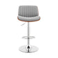 HomeRoots Adjustable Gray Faux Leather Chrome and Walnut Bar Stool