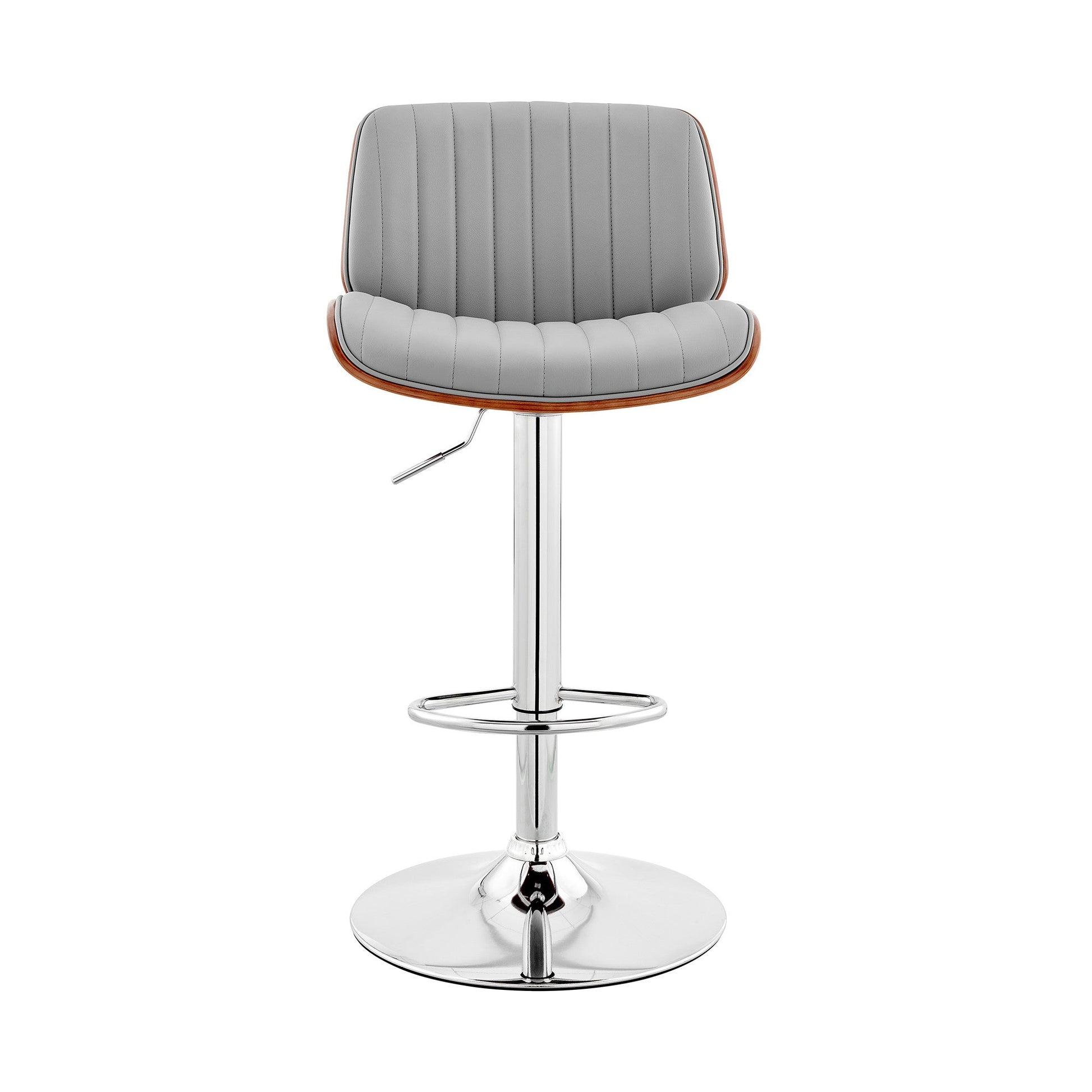 HomeRoots Adjustable Gray Faux Leather Chrome and Walnut Bar Stool