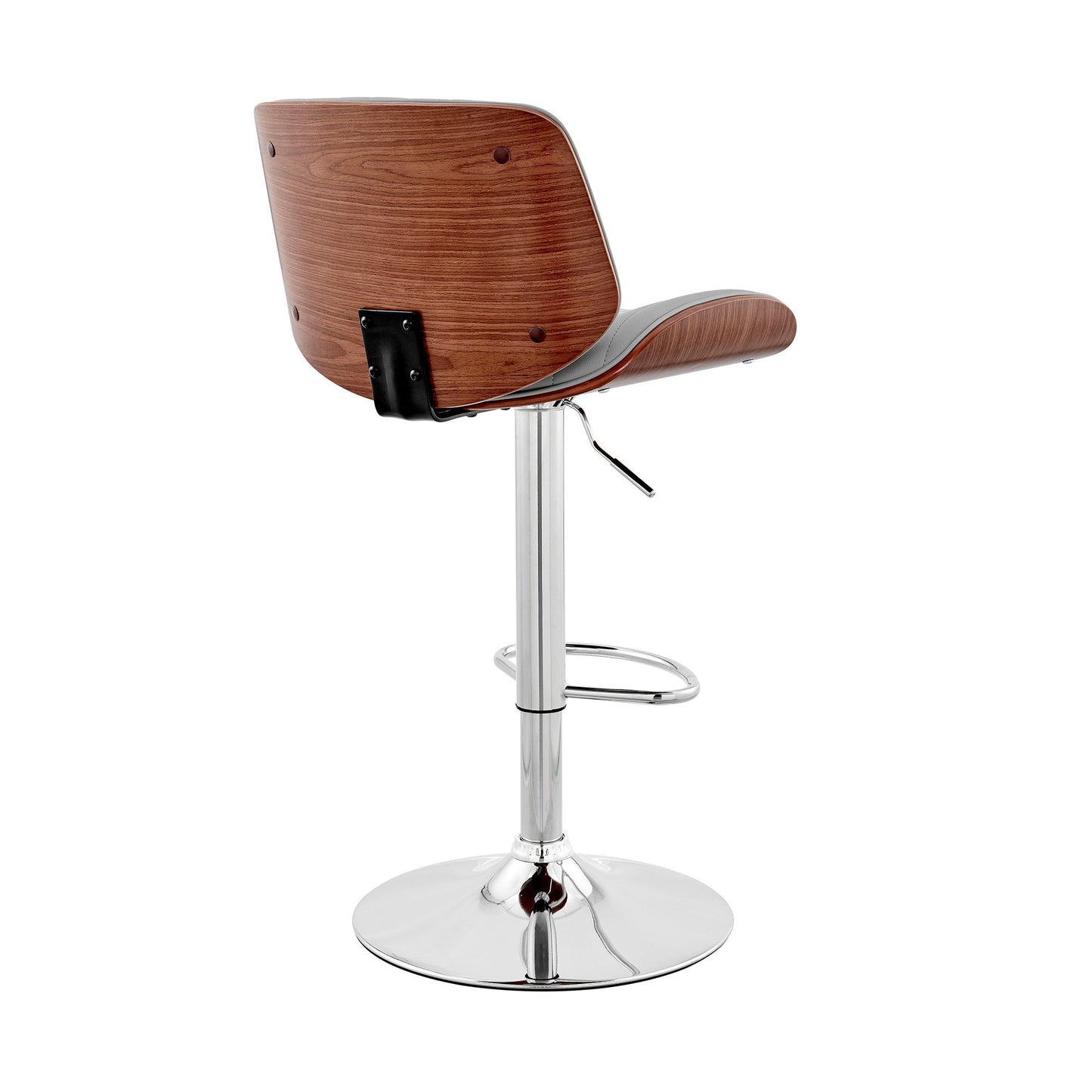 HomeRoots Adjustable Gray Faux Leather Chrome and Walnut Bar Stool