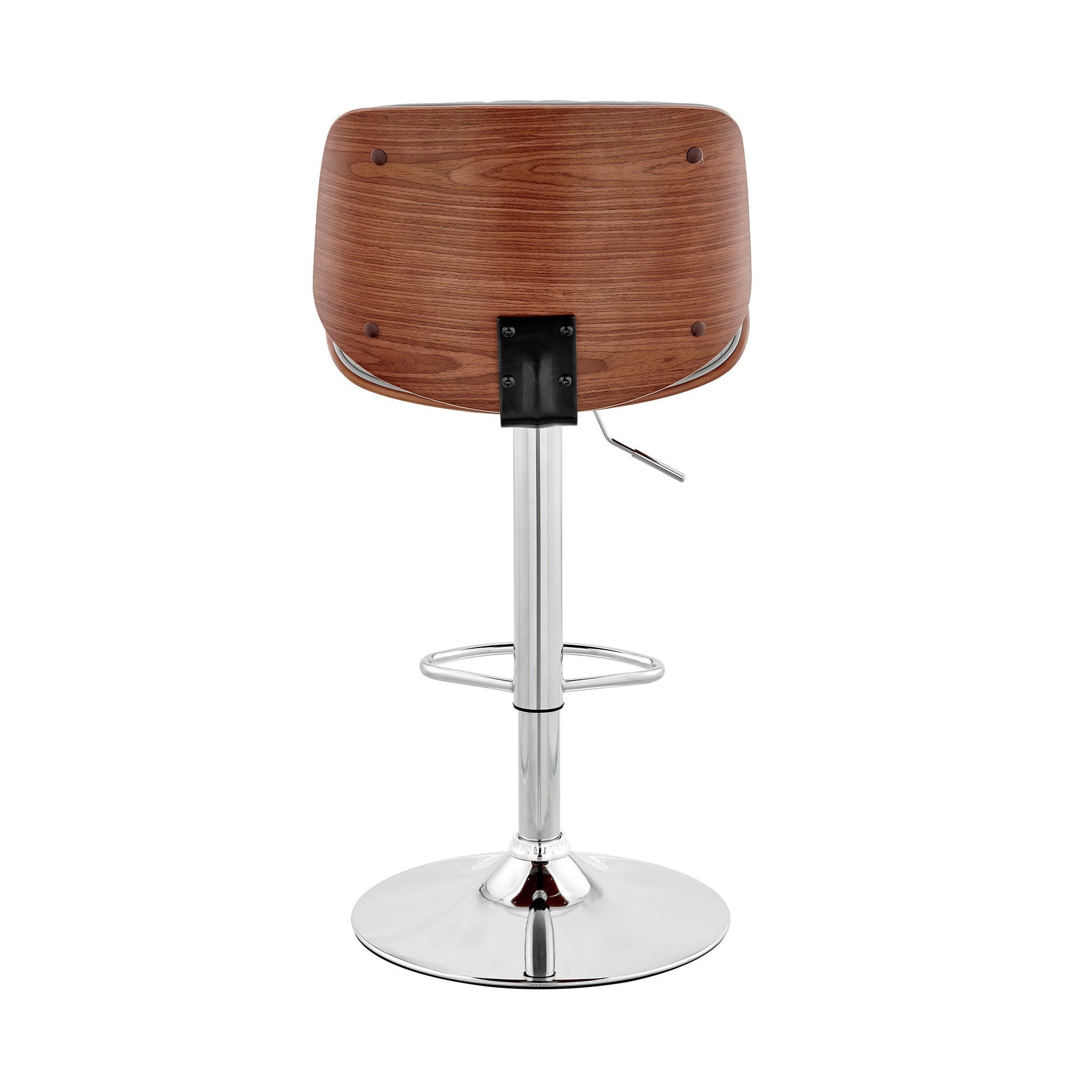 HomeRoots Adjustable Gray Faux Leather Chrome and Walnut Bar Stool