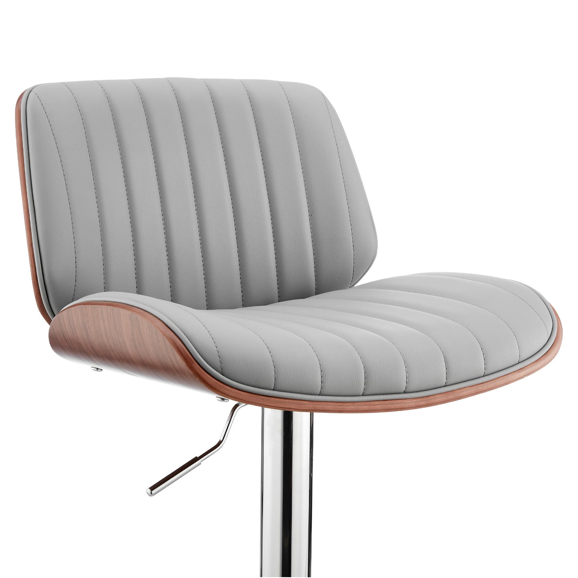 HomeRoots Adjustable Gray Faux Leather Chrome and Walnut Bar Stool