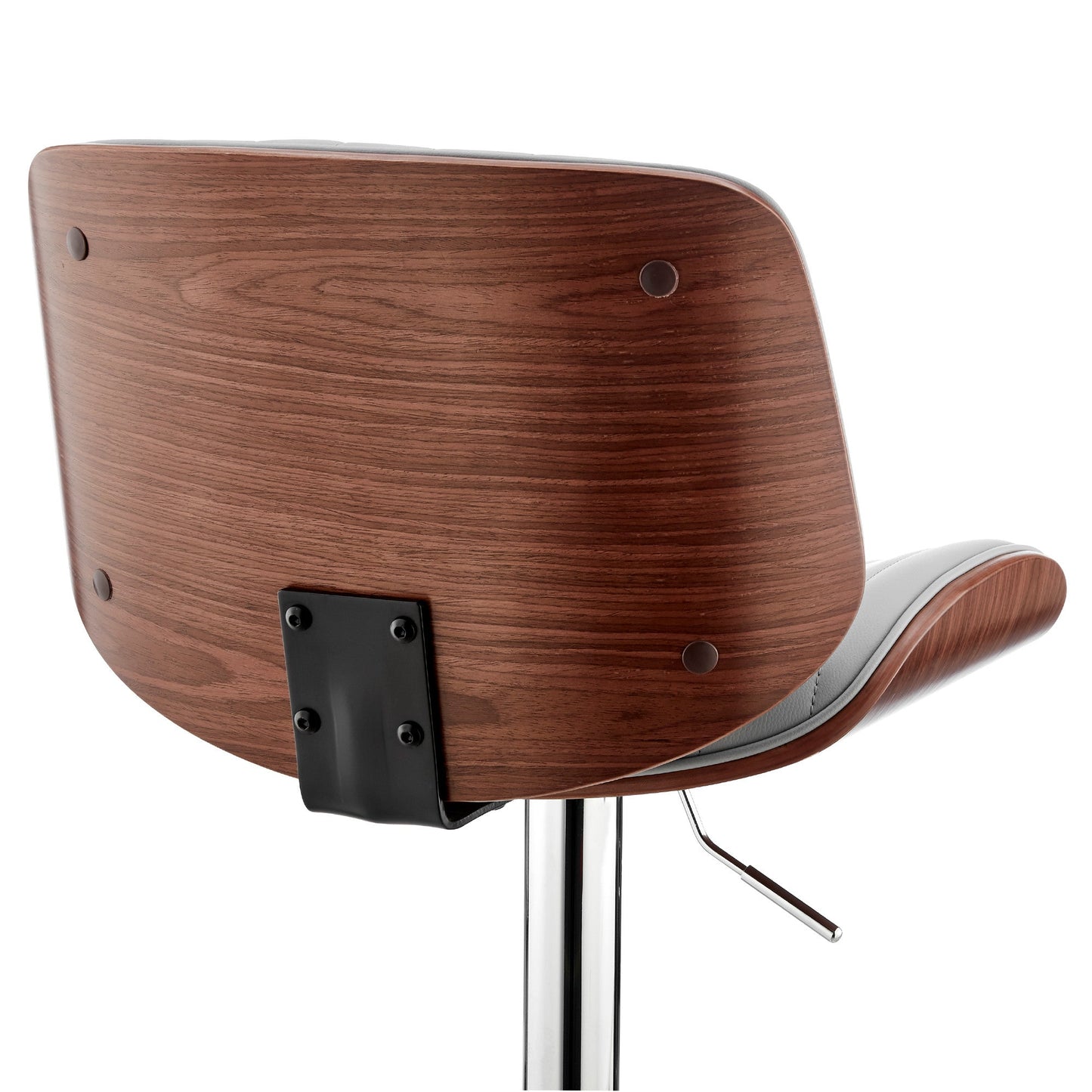 HomeRoots Adjustable Gray Faux Leather Chrome and Walnut Bar Stool