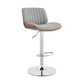 HomeRoots Adjustable Gray Faux Leather Chrome and Walnut Bar Stool