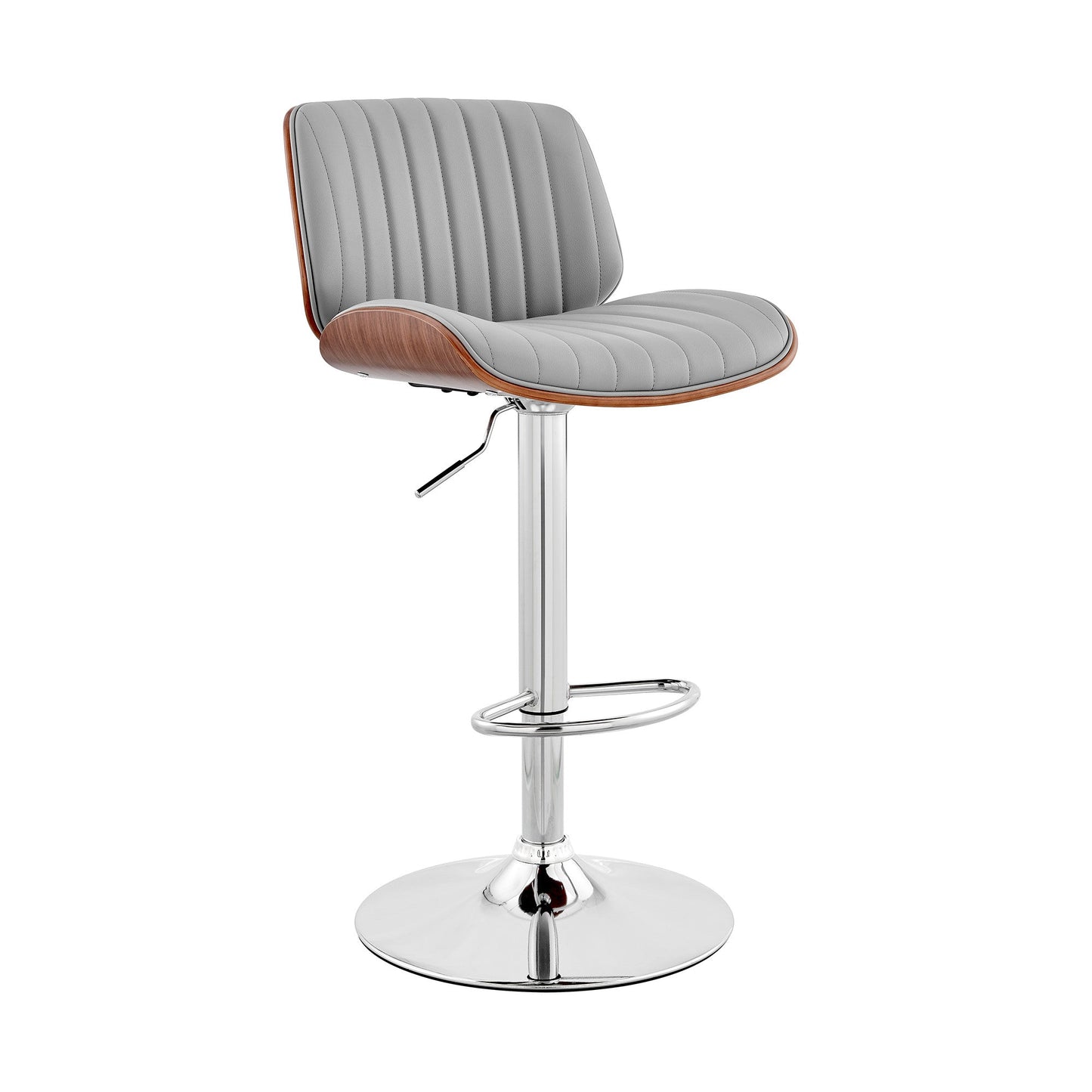 HomeRoots Adjustable Gray Faux Leather Chrome and Walnut Bar Stool