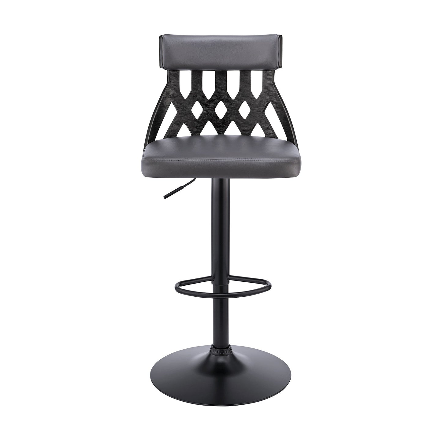 HomeRoots Adjustable Gray Faux Leather and Black Lattice Bar Stool