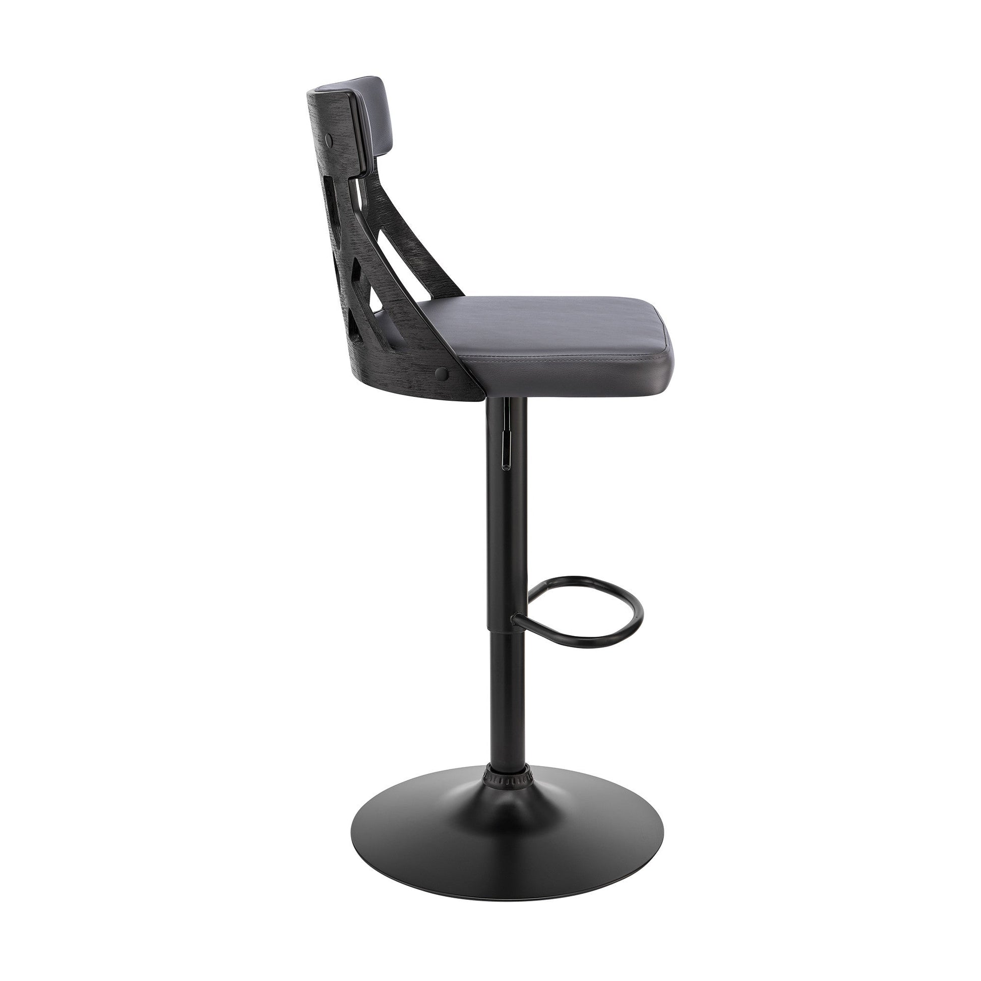 HomeRoots Adjustable Gray Faux Leather and Black Lattice Bar Stool