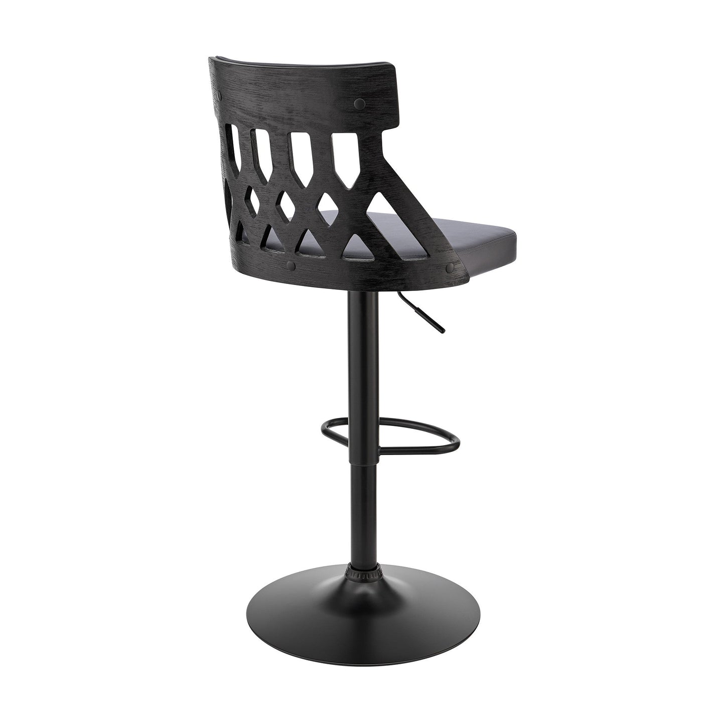 HomeRoots Adjustable Gray Faux Leather and Black Lattice Bar Stool