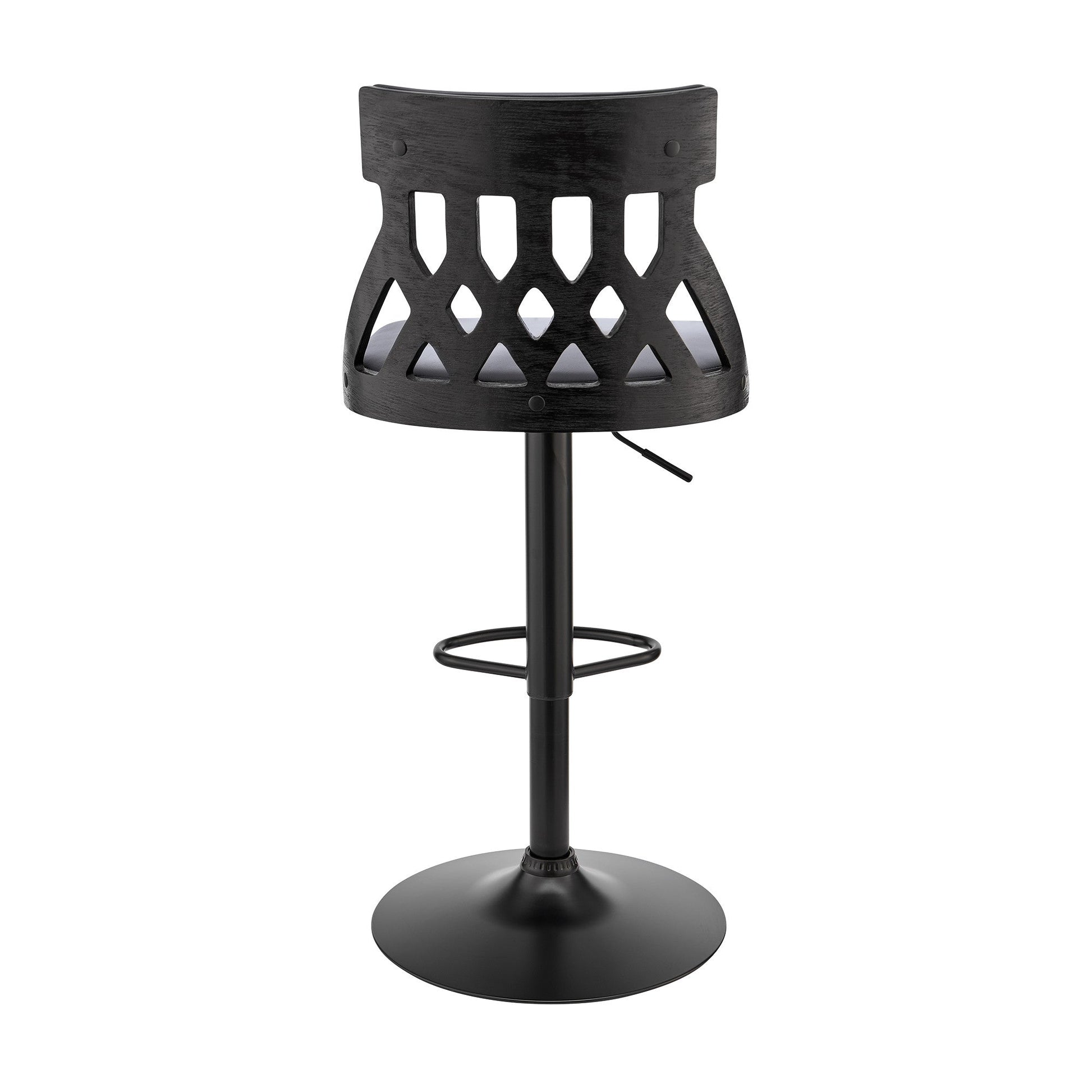 HomeRoots Adjustable Gray Faux Leather and Black Lattice Bar Stool