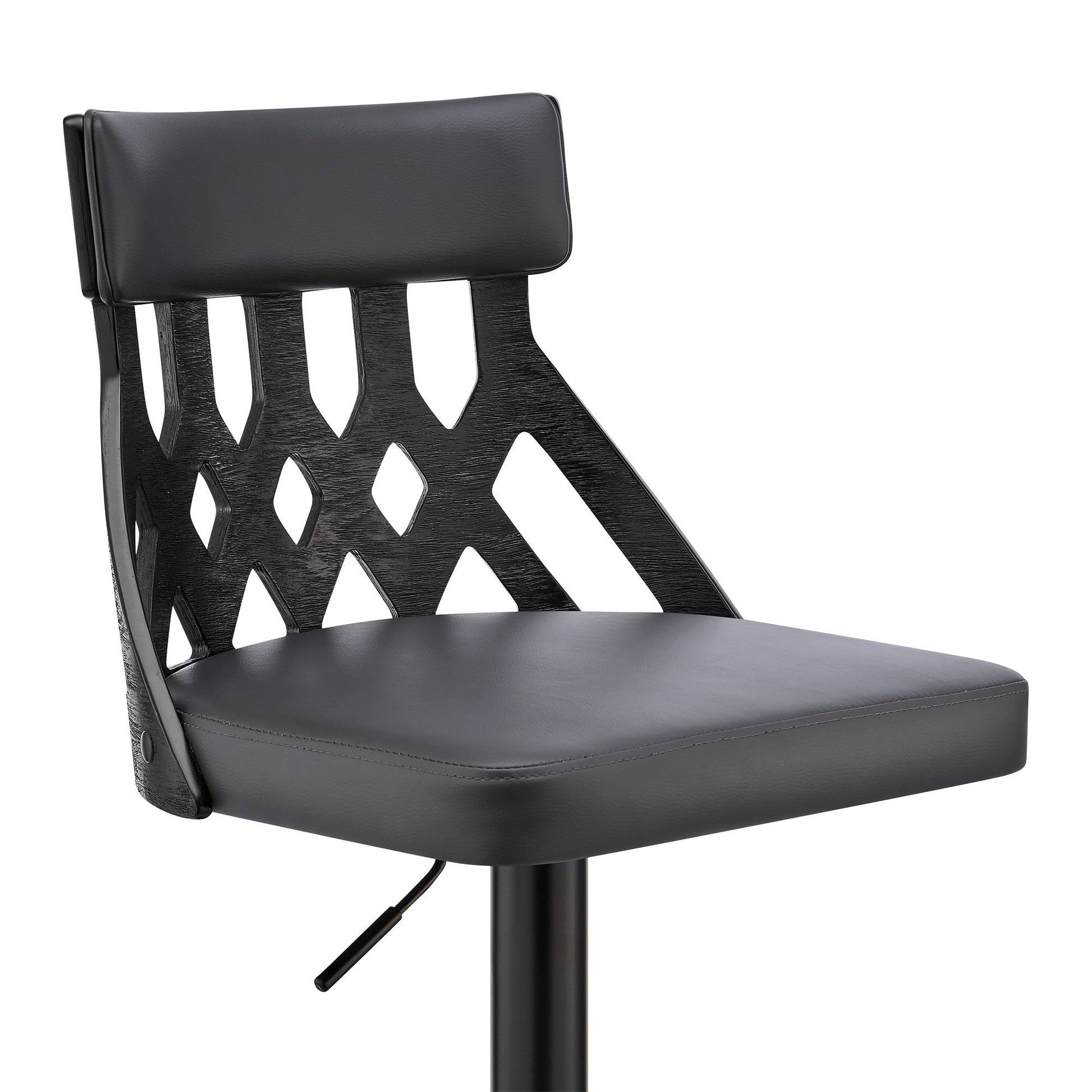HomeRoots Adjustable Gray Faux Leather and Black Lattice Bar Stool
